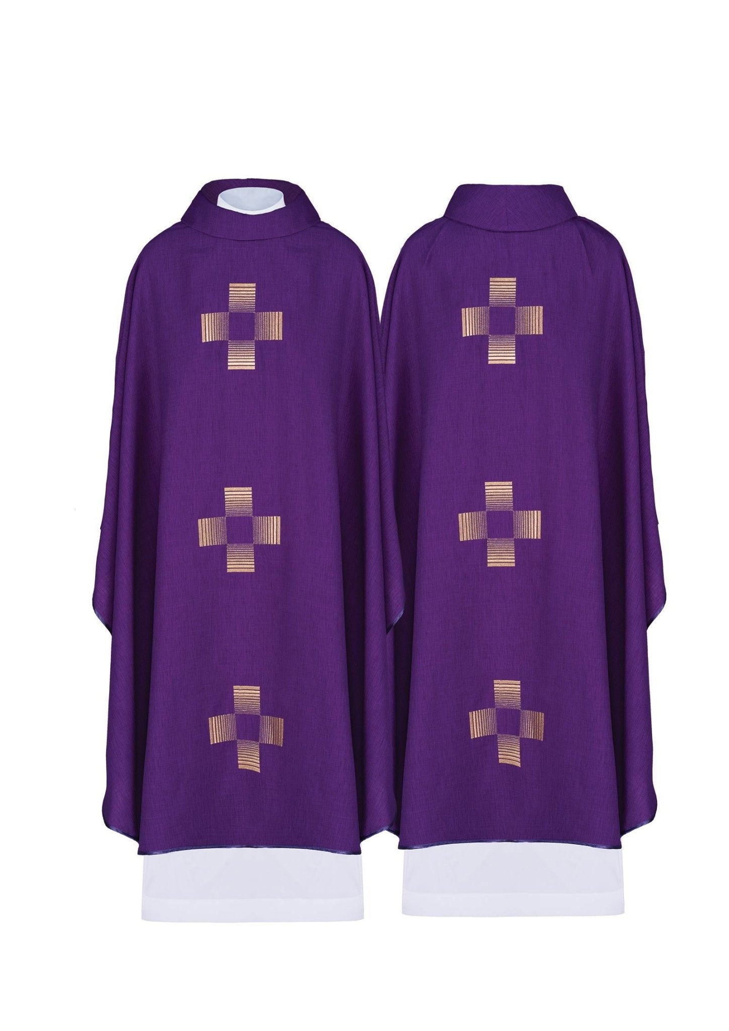 Chasuble with embroidered Crosses in purple HA7011 - 03 FIOLET - HAFTINAUSA.COM