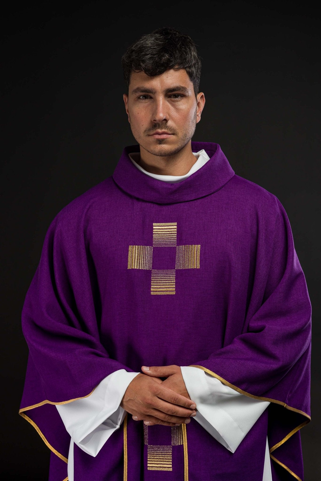 Chasuble with embroidered Crosses in purple HA7011-03 FIOLET - CHASUBLES.COM