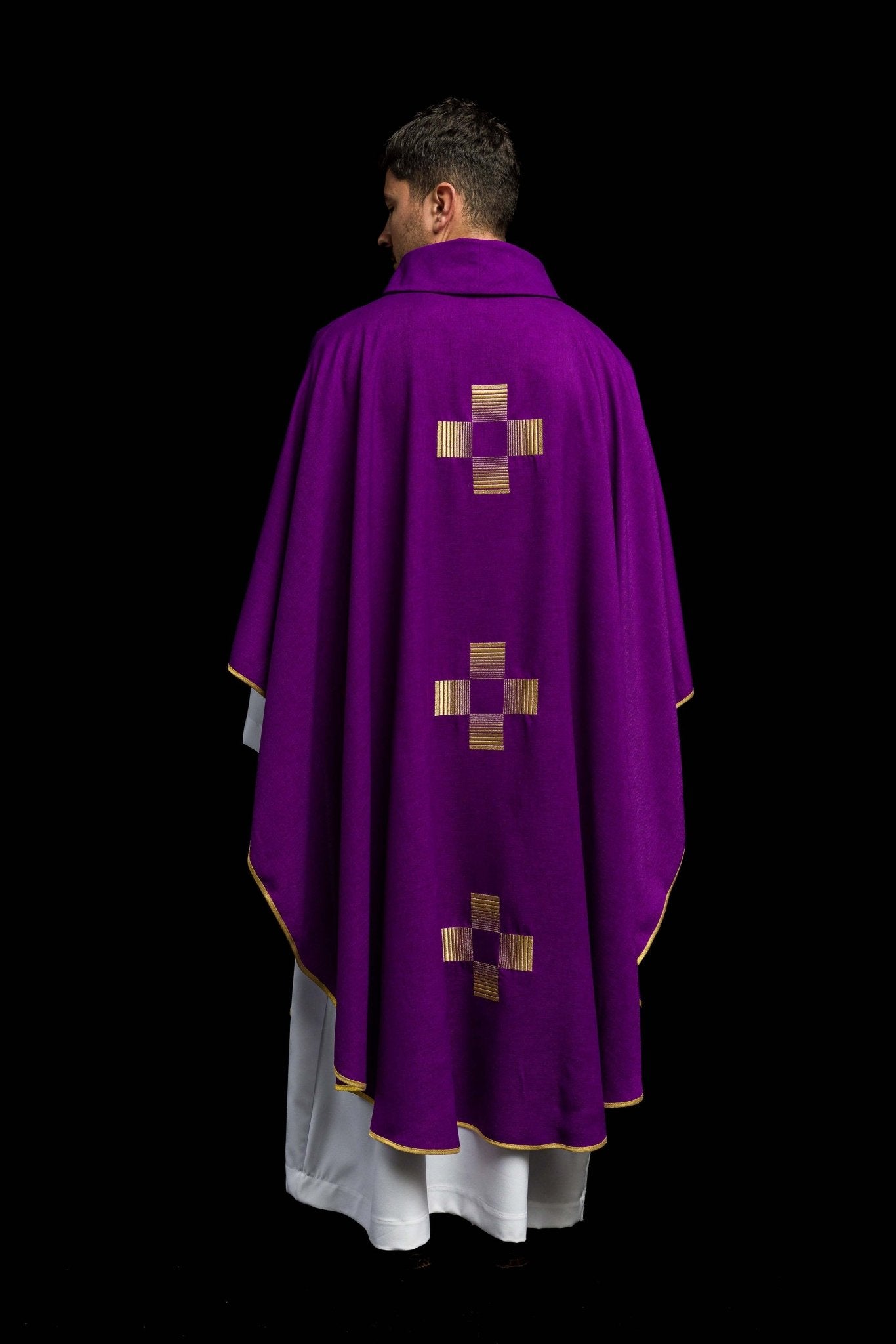 Chasuble with embroidered Crosses in purple HA7011-03 FIOLET - CHASUBLES.COM