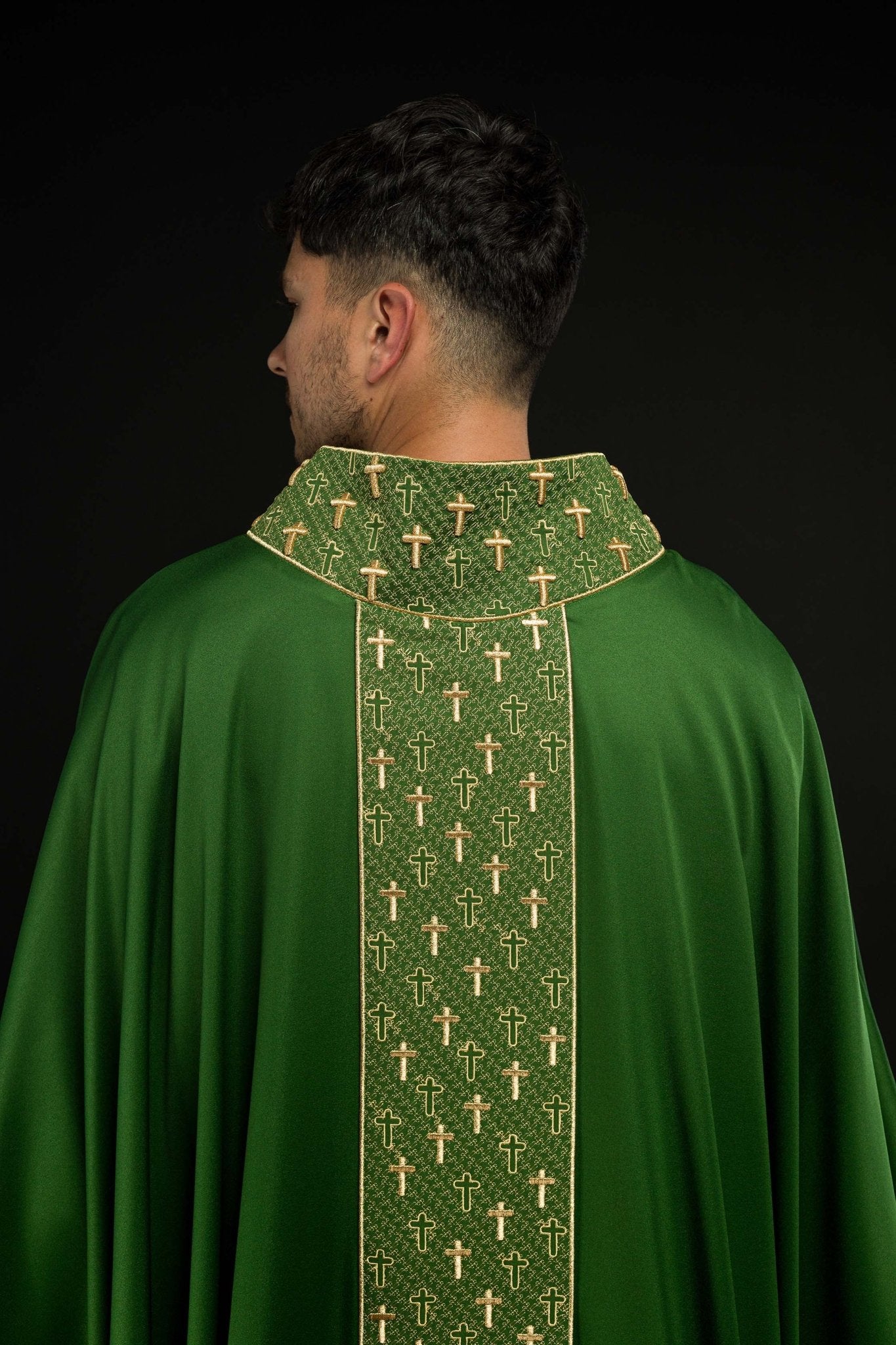 Chasuble with richly embroidered belt in green crosses S-7062-01-53 - CHASUBLES.COM