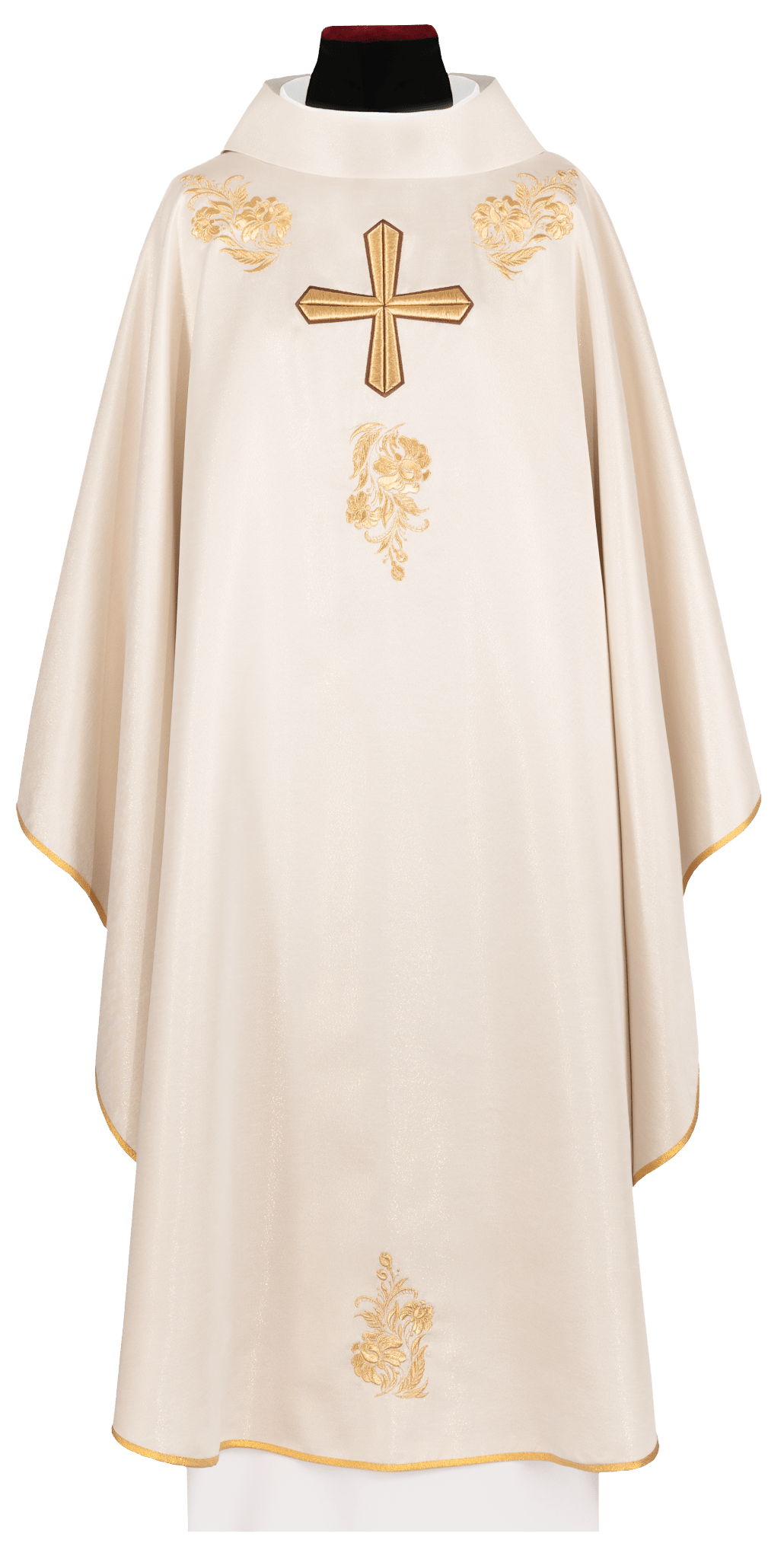 Chasuble with richly embroidered cross and collar in ecru color KDT/7042/05 - CHASUBLES.COM