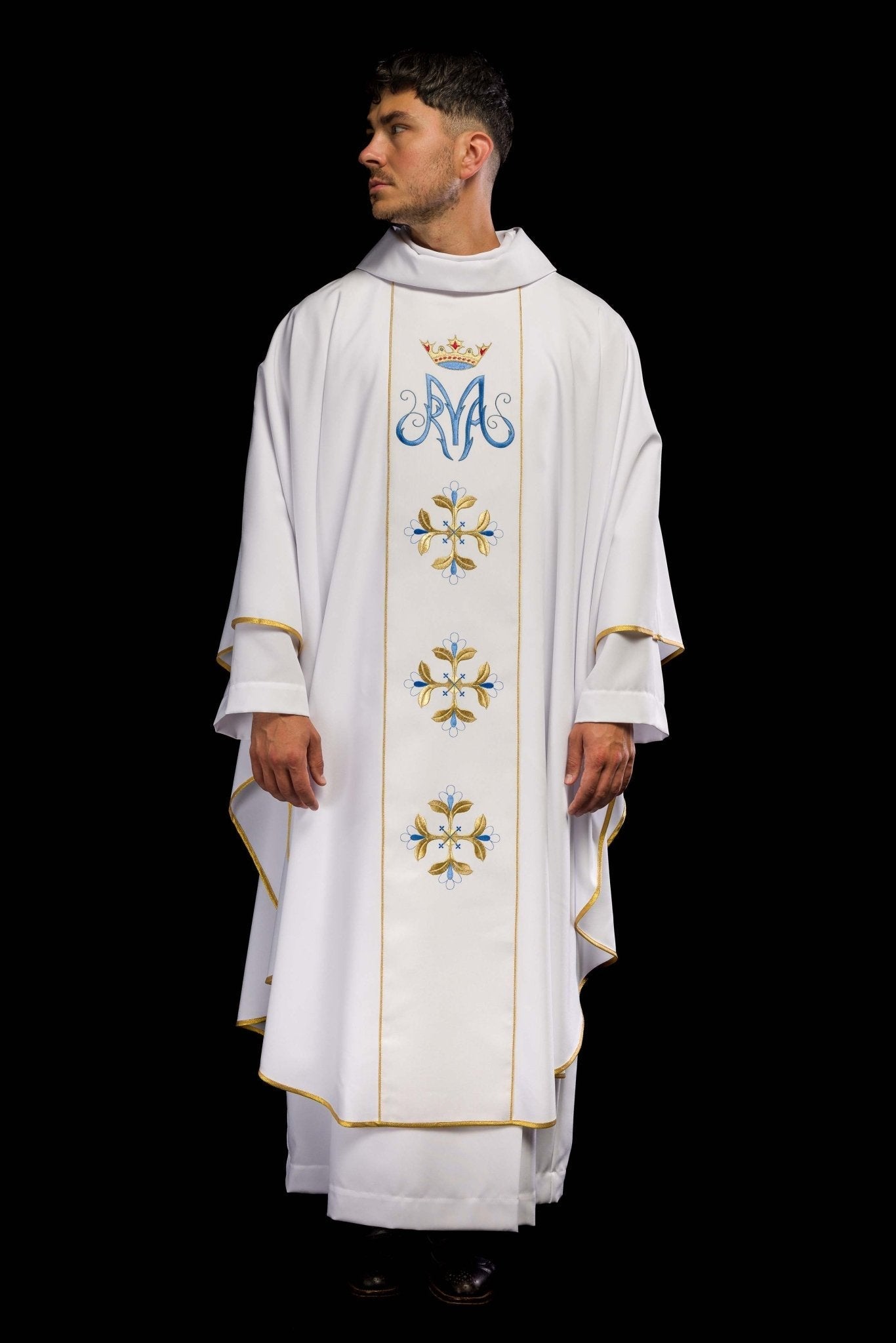 Classic white Marian priests chasuble KOR/128/04/01 BIAŁY - HAFTINAUSA.COM