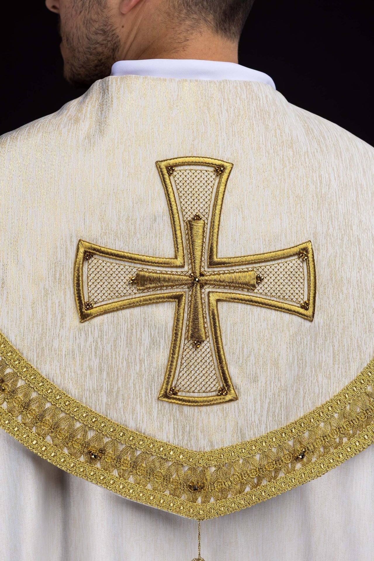 Cope with natural stones Handmade 3018 HM/3018/05/86 ECRU 145cm - CHASUBLES.COM