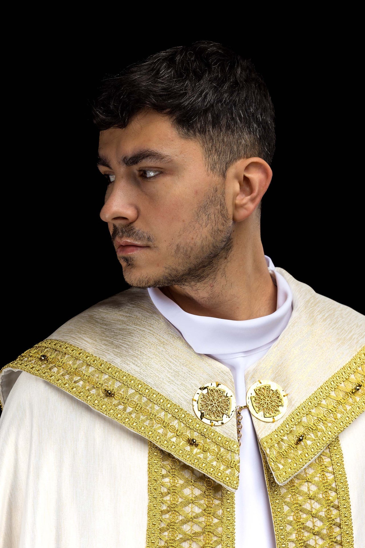 Cope with natural stones Handmade 3018 HM/3018/05/86 ECRU 145cm - CHASUBLES.COM