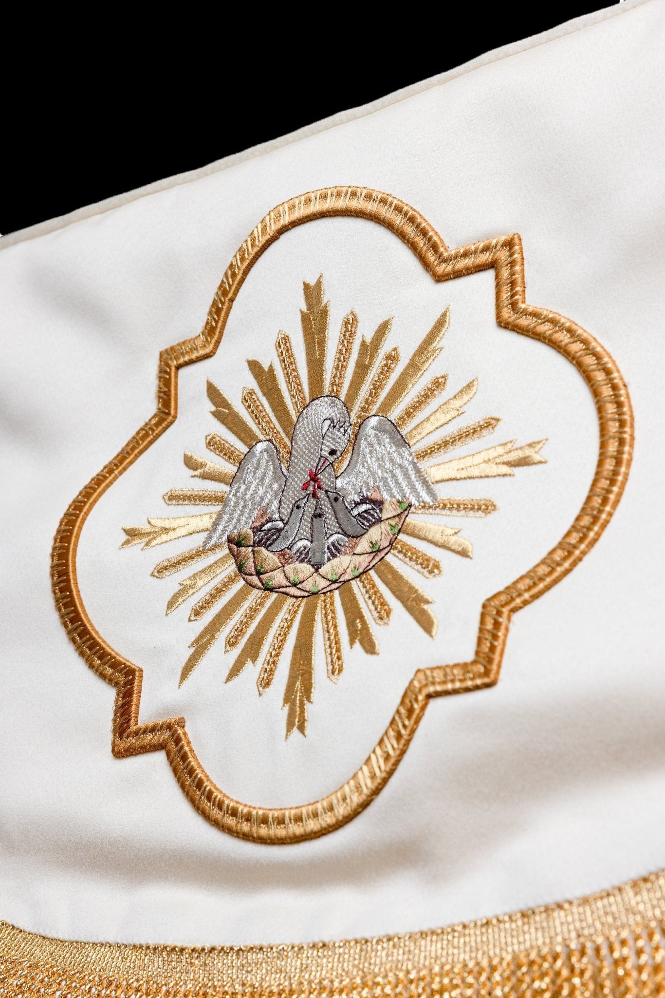 Corpus Christi Processional Canopy Ecru Satin IHS Embroidery 55 x 63 in KDT/0053/05/20 140*160 - CHASUBLES.COM
