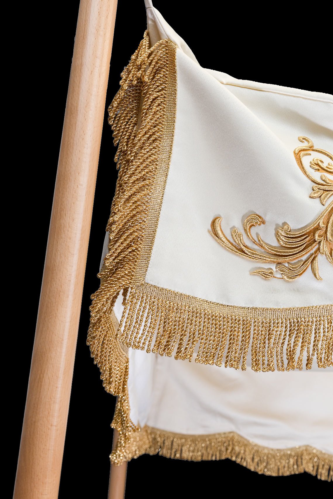 Corpus Christi Processional Canopy Ecru Satin IHS Embroidery 55 x 63 in KDT/0053/05/20 140*160 - CHASUBLES.COM