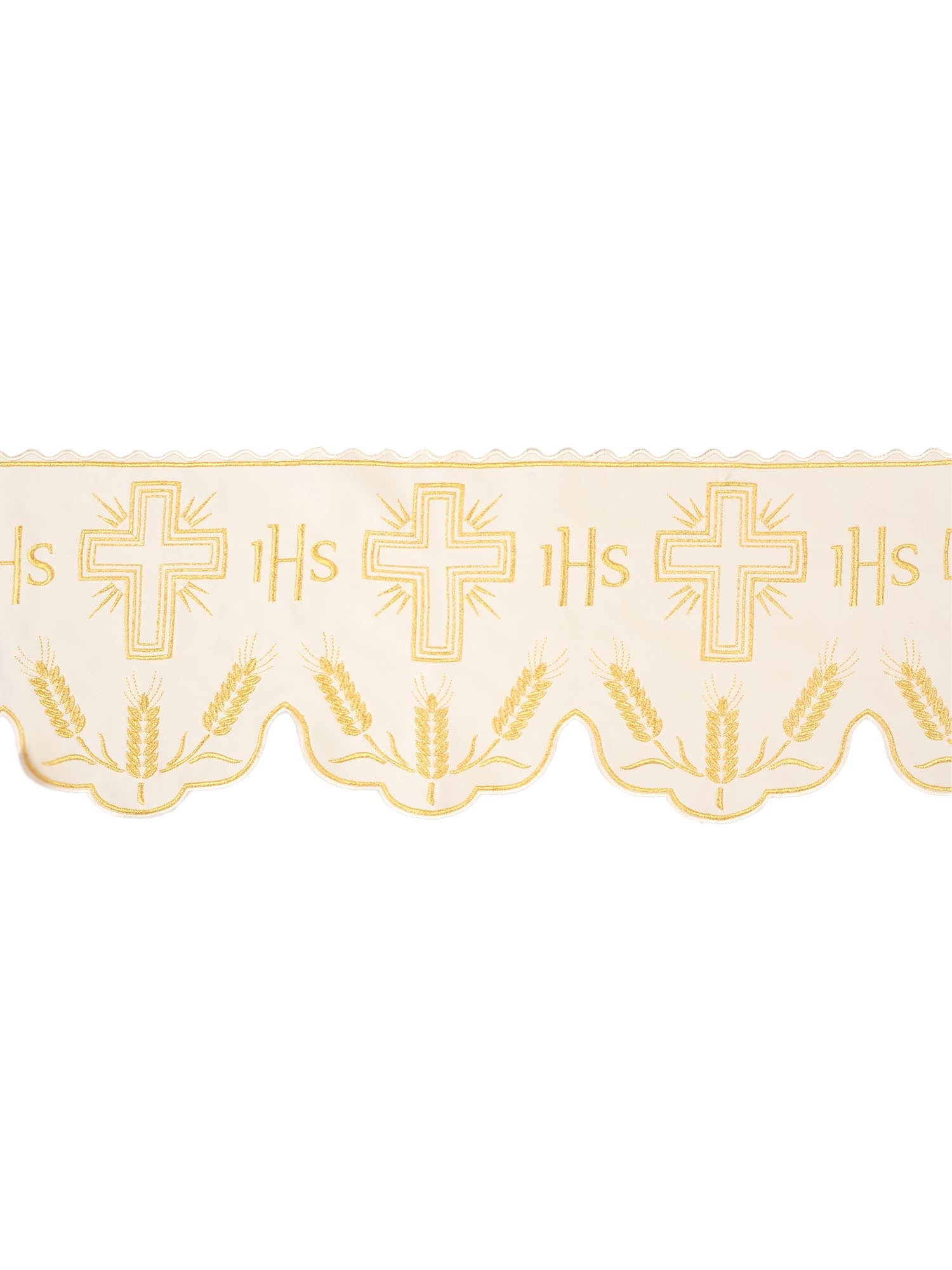 Cream colored liturgical superfrontal with IHS and cross gold embroidery KOM/040/05 20cm 3,5m - HAFTINAUSA.COM