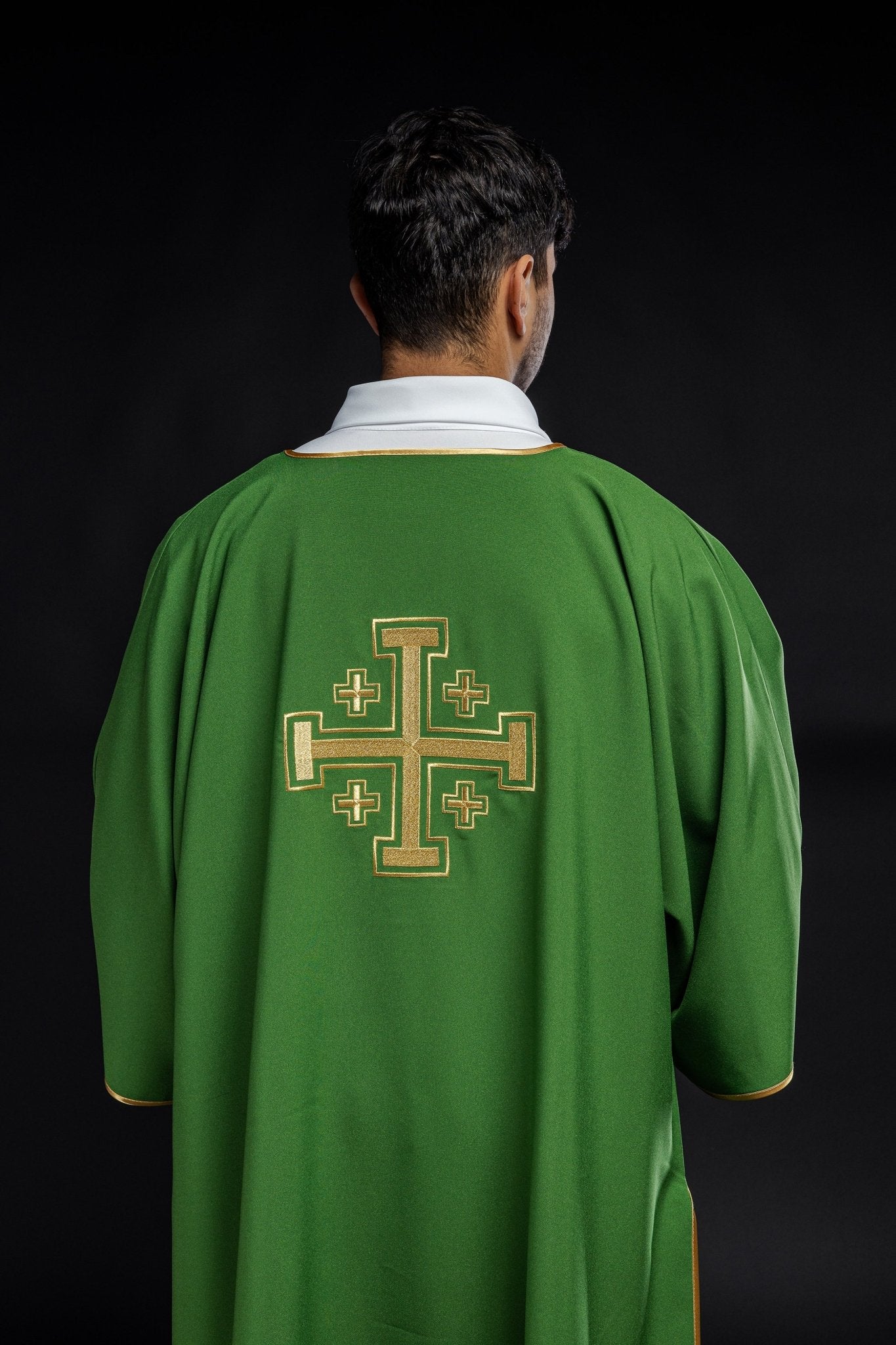 Deacon dalmatic in green with gold crosses KDL/022/01/12/D - HAFTINAUSA.COM