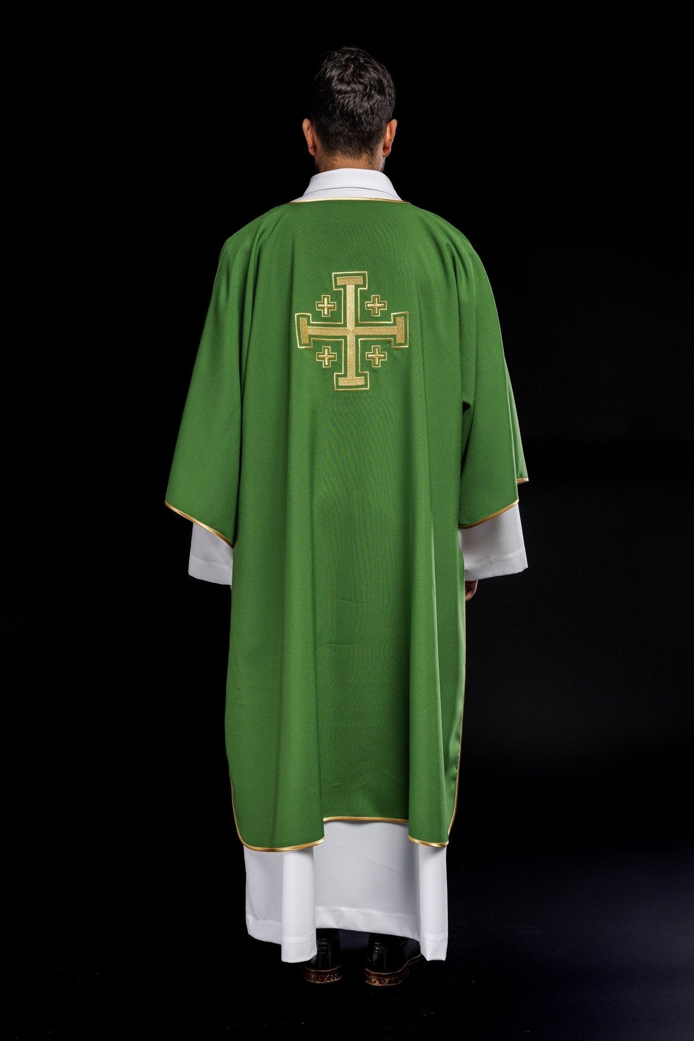 Deacon dalmatic in green with gold crosses KDL/022/01/12/D - HAFTINAUSA.COM