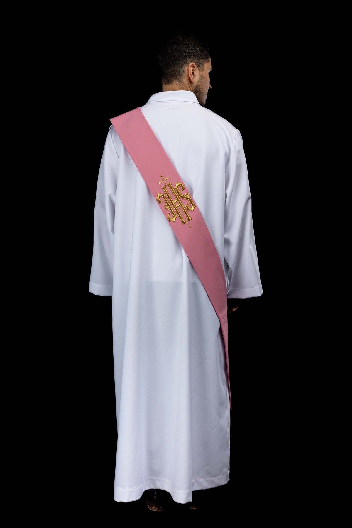 Deacon stole embroidered with IHS and Cross in pink KSD/135/08/01 RÓŻ - CHASUBLES.COM