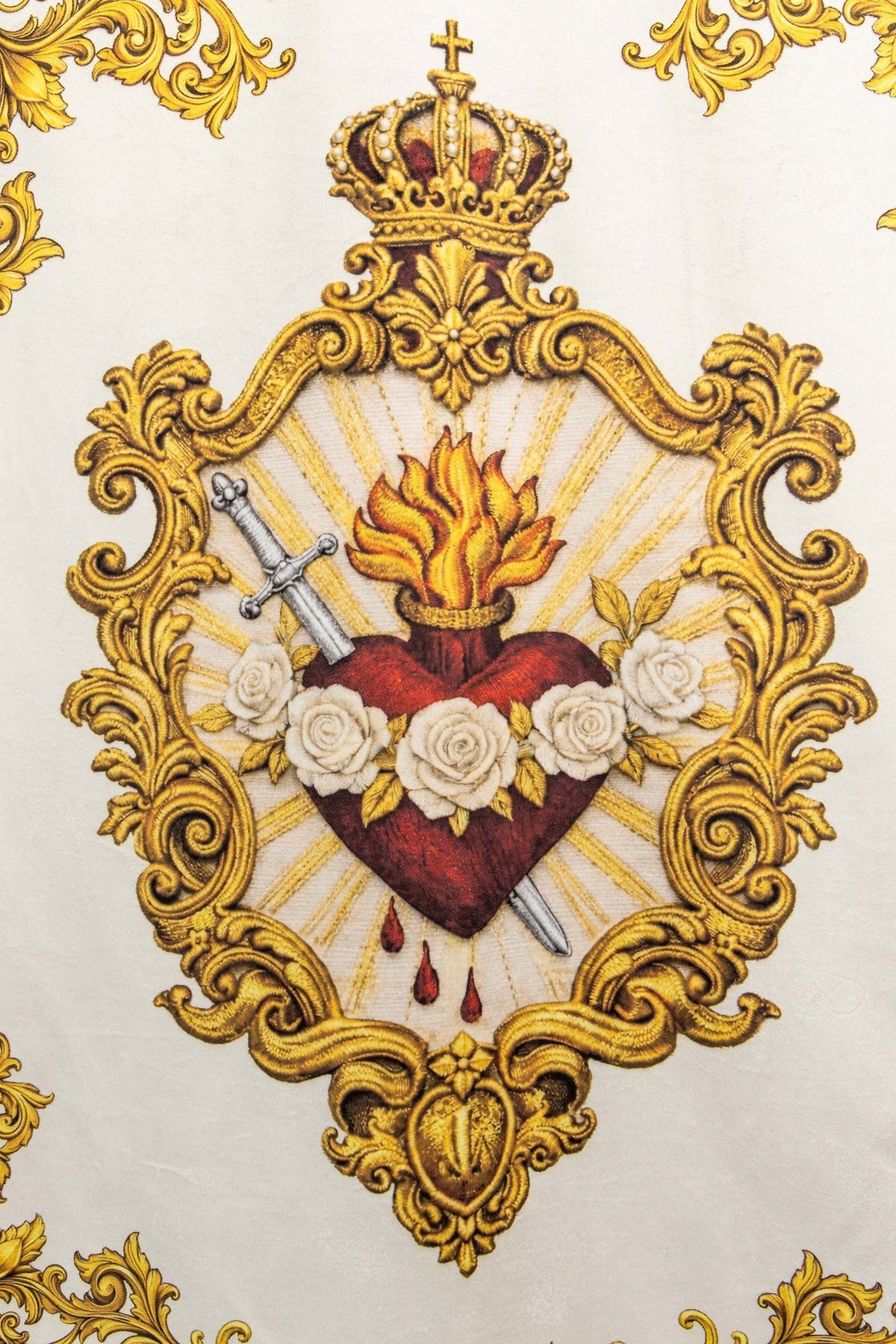 Double-Sided Printed Marian Liturgical Banner with Heart Symbol and Marian Monogram CHD/003/05/109 80*130 - CHASUBLES.COM