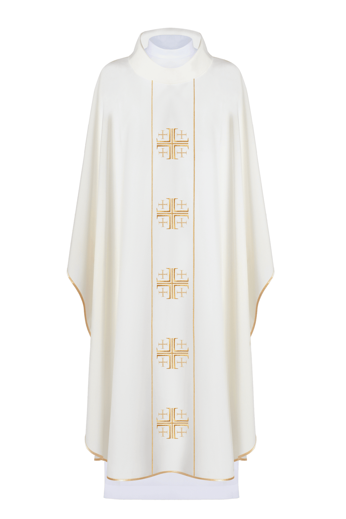Ecru Chasuble with an Embroidered Panel of Jerusalem Crosses KOR/154/05/01 ECRU - CHASUBLES.COM