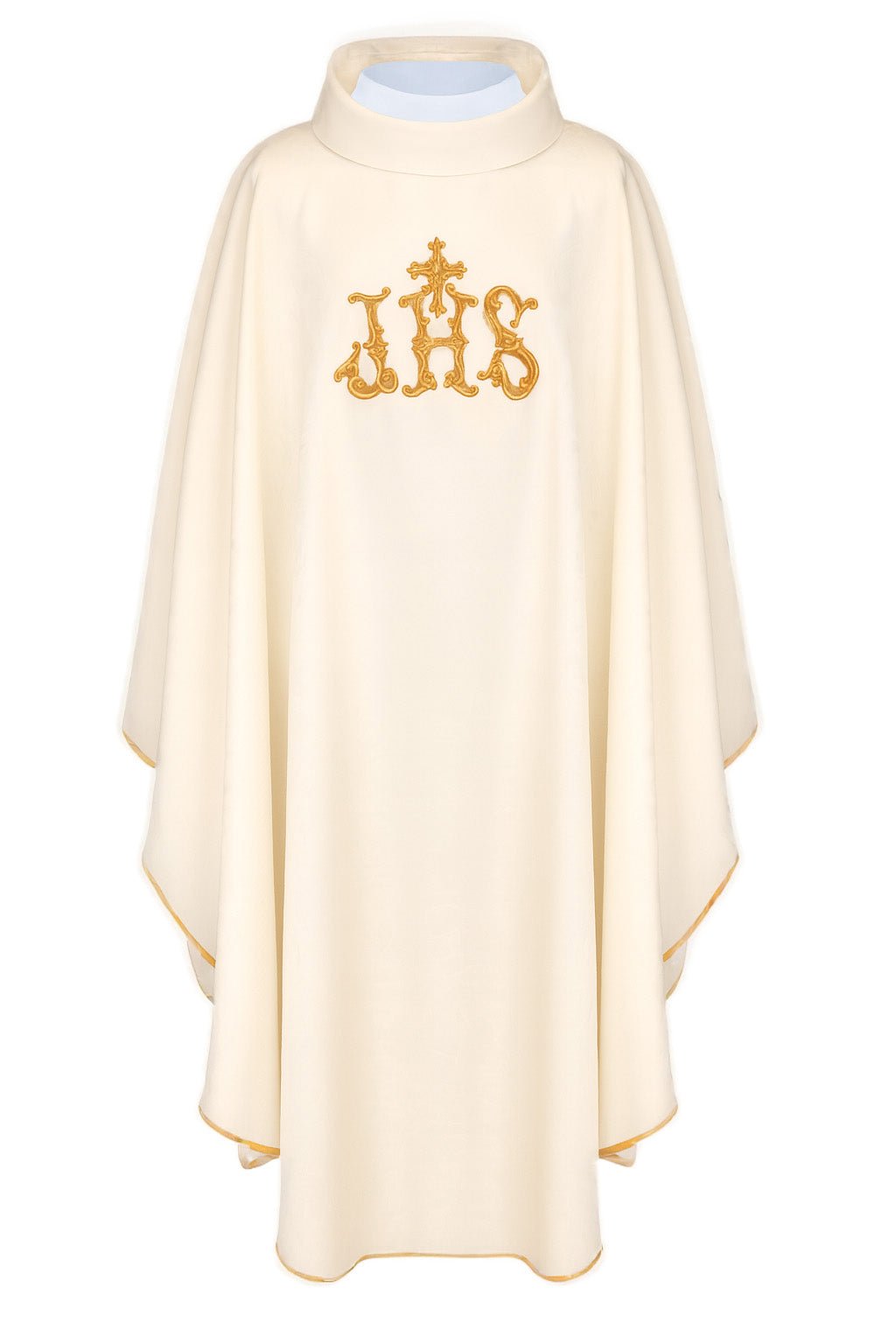 Ecru chasuble with IHS motif and richly embroidered collar LE/7157/05 - CHASUBLES.COM