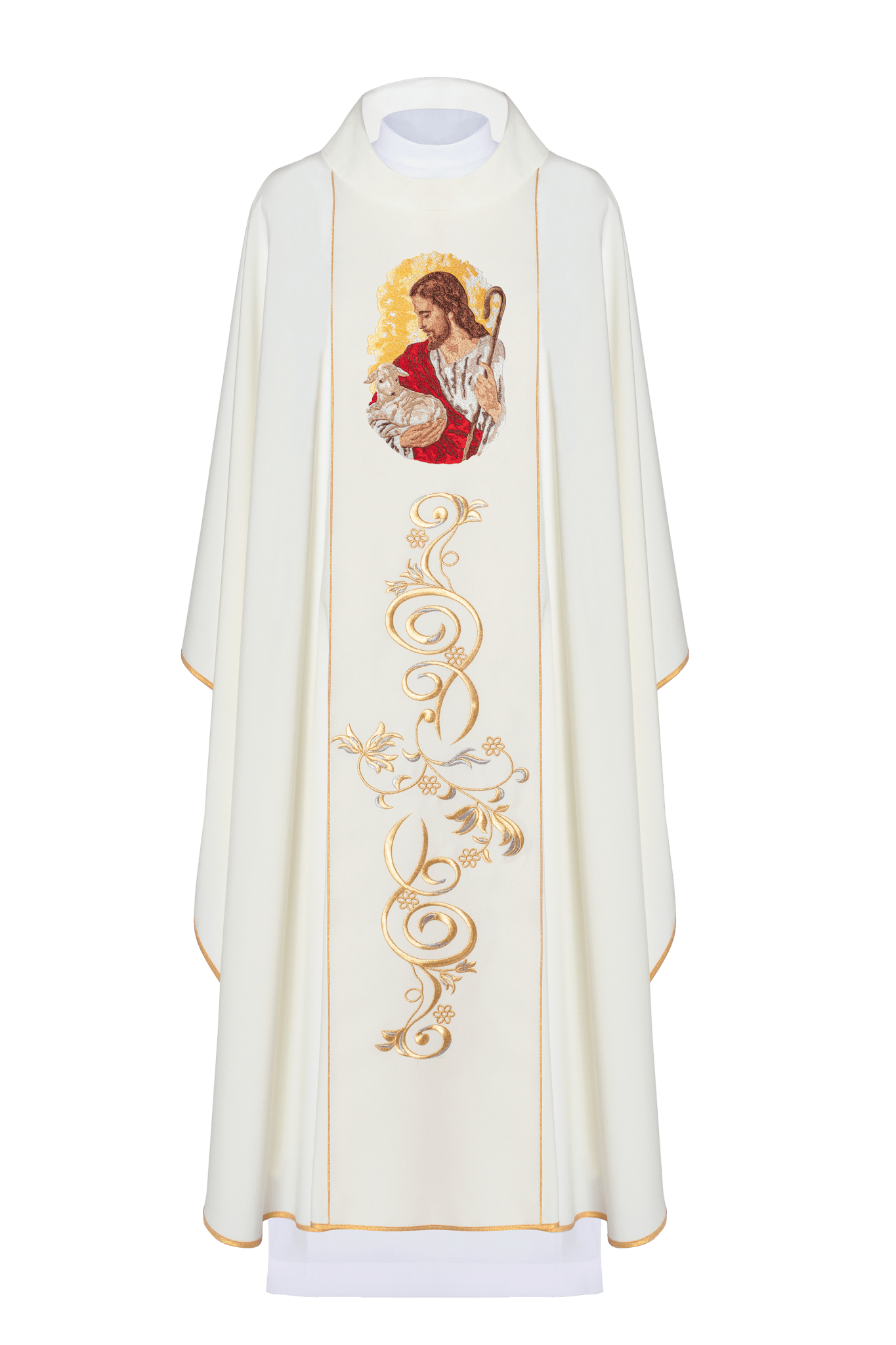 Ecru chasuble with the image of Jesus KOR/202/05/01 ECRU - HAFTINAUSA.COM
