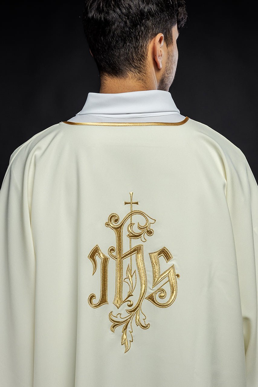 Ecru dalmatic chasuble with classic JHS KDL/032/05/12/D - HAFTINAUSA.COM