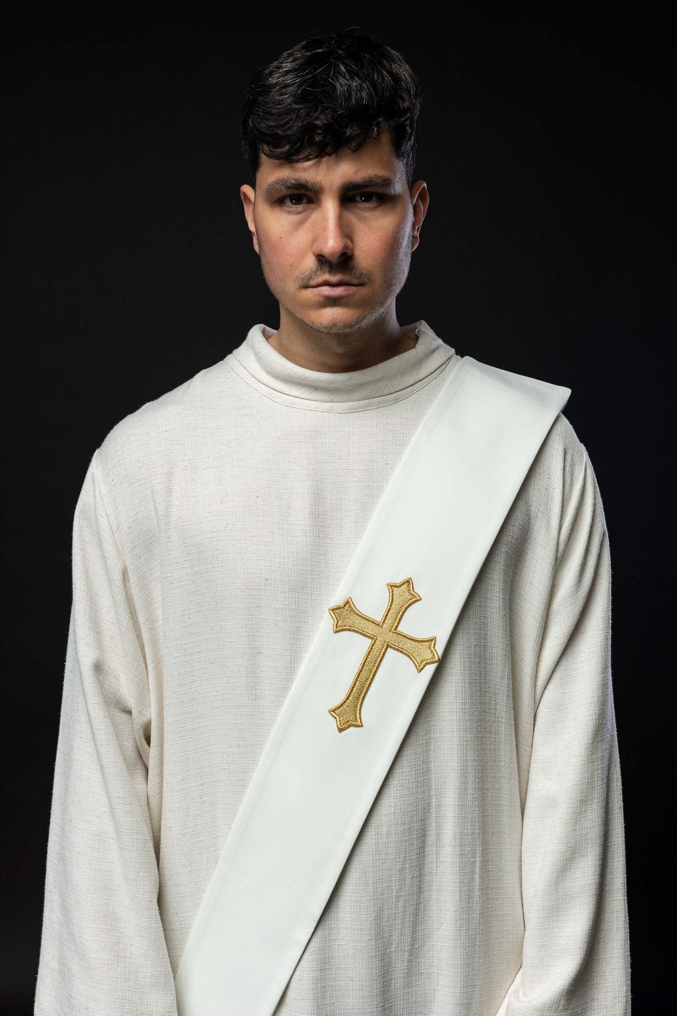 Ecru Deacon stole with a Cross KSD/133/05/01 ECRU - HAFTINAUSA.COM