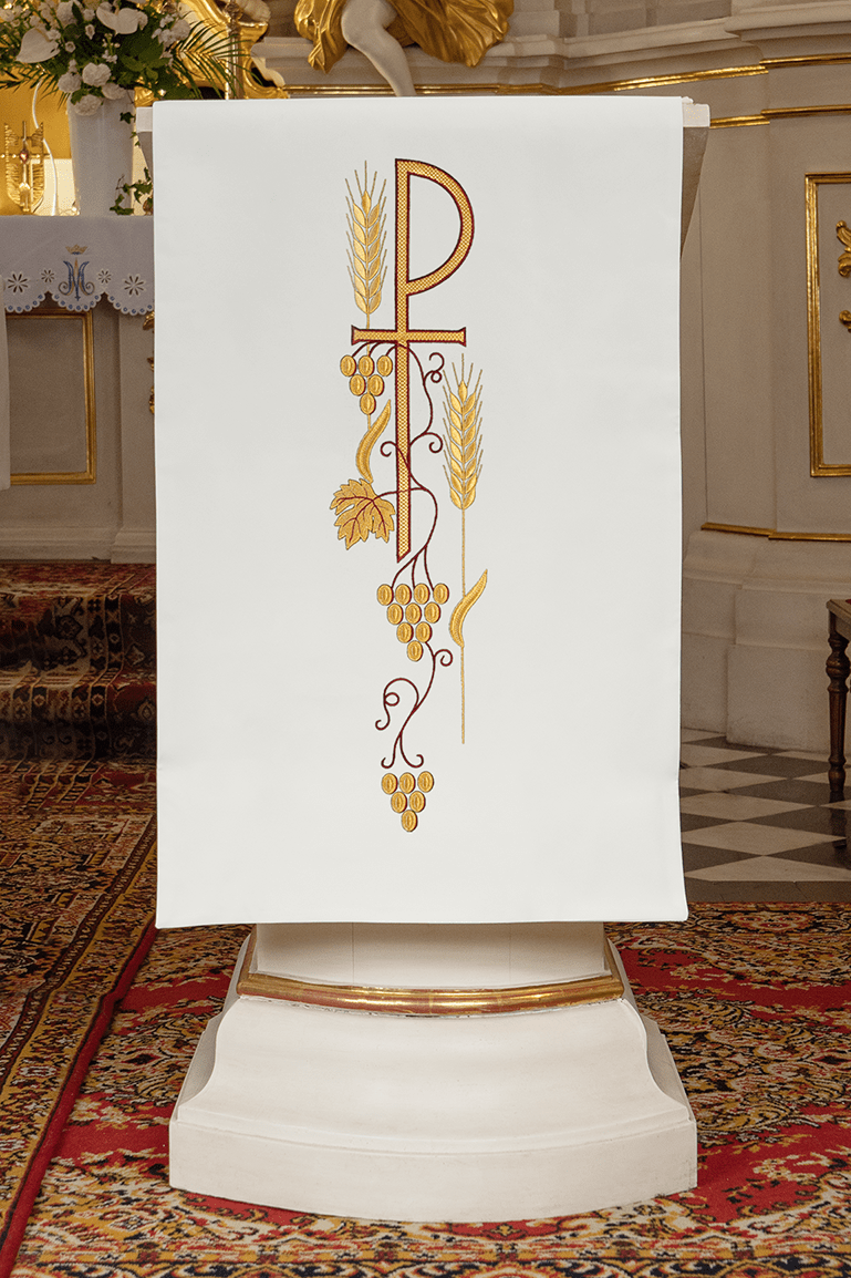 Ecru lectern cover with embroidered PAX symbol KMO/001/05/01 ECRU 55*250 - HAFTINAUSA.COM