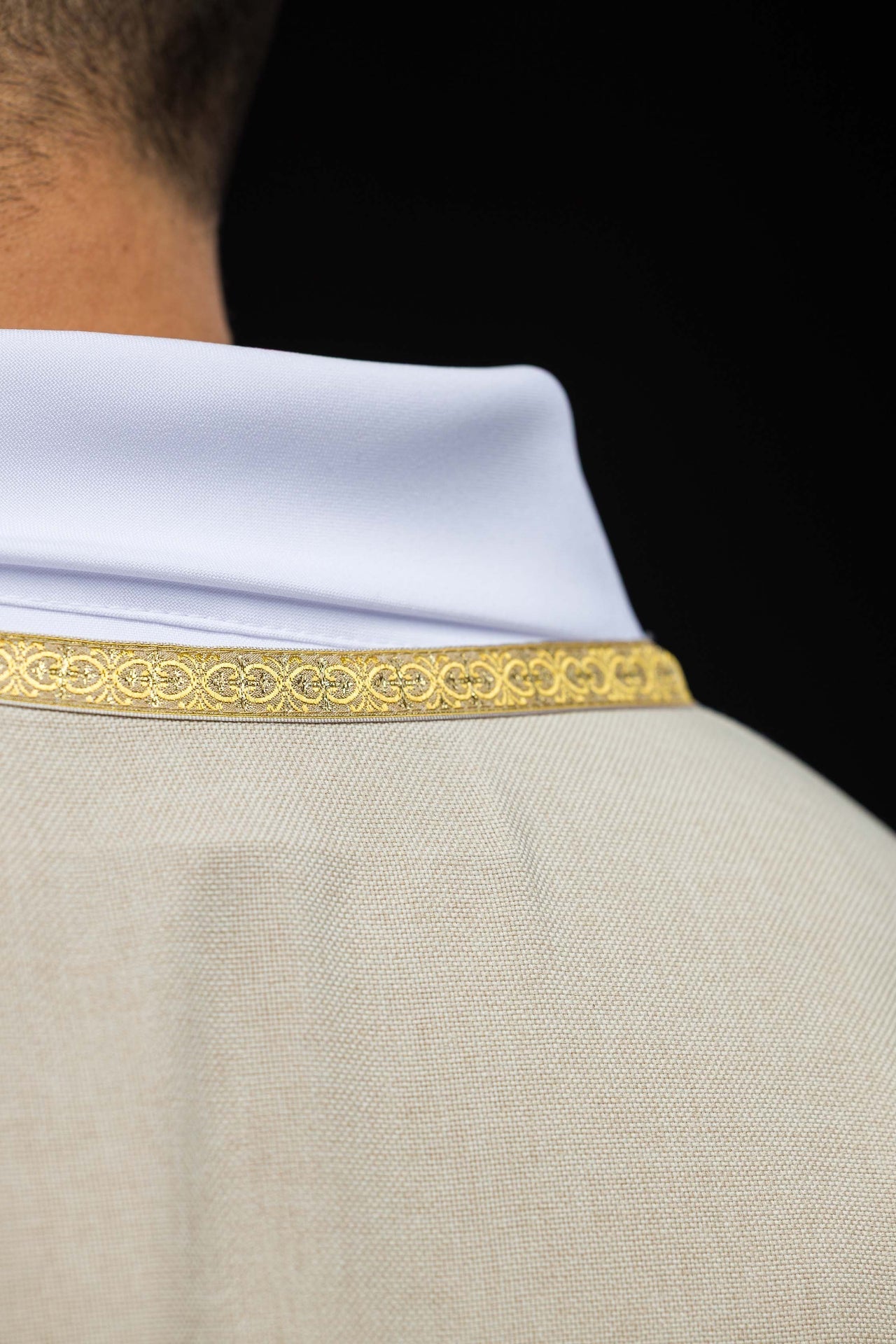 Ecru Liturgical Chasuble with Golden IHS Embroidery KOA/001/05/70 - CHASUBLES.COM