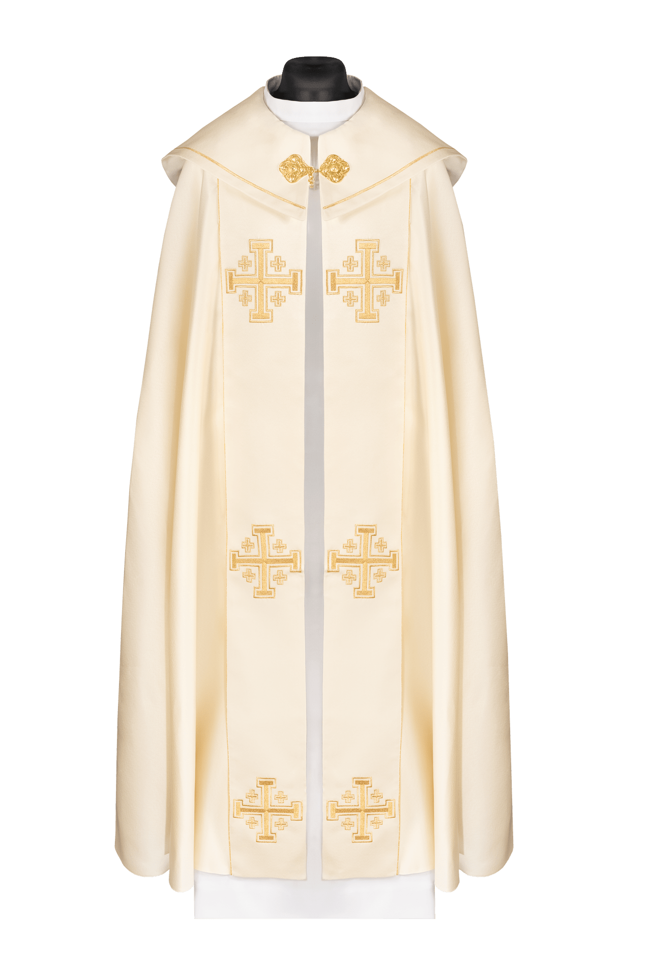 Ecru Liturgical Cope with Band and Embroidered Crosses KDT/3046/05 ECRU 145CM - CHASUBLES.COM