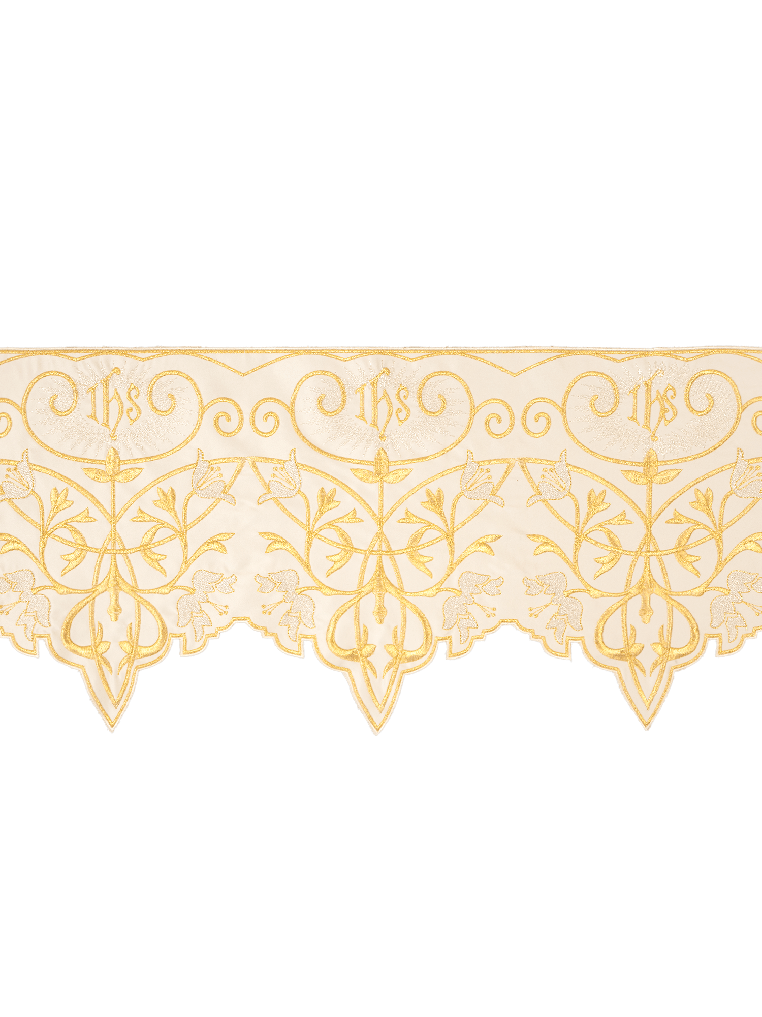 Ecru liturgical superfrontal with gold IHS embroidery KOM/037/05 27cm 3,5m - HAFTINAUSA.COM