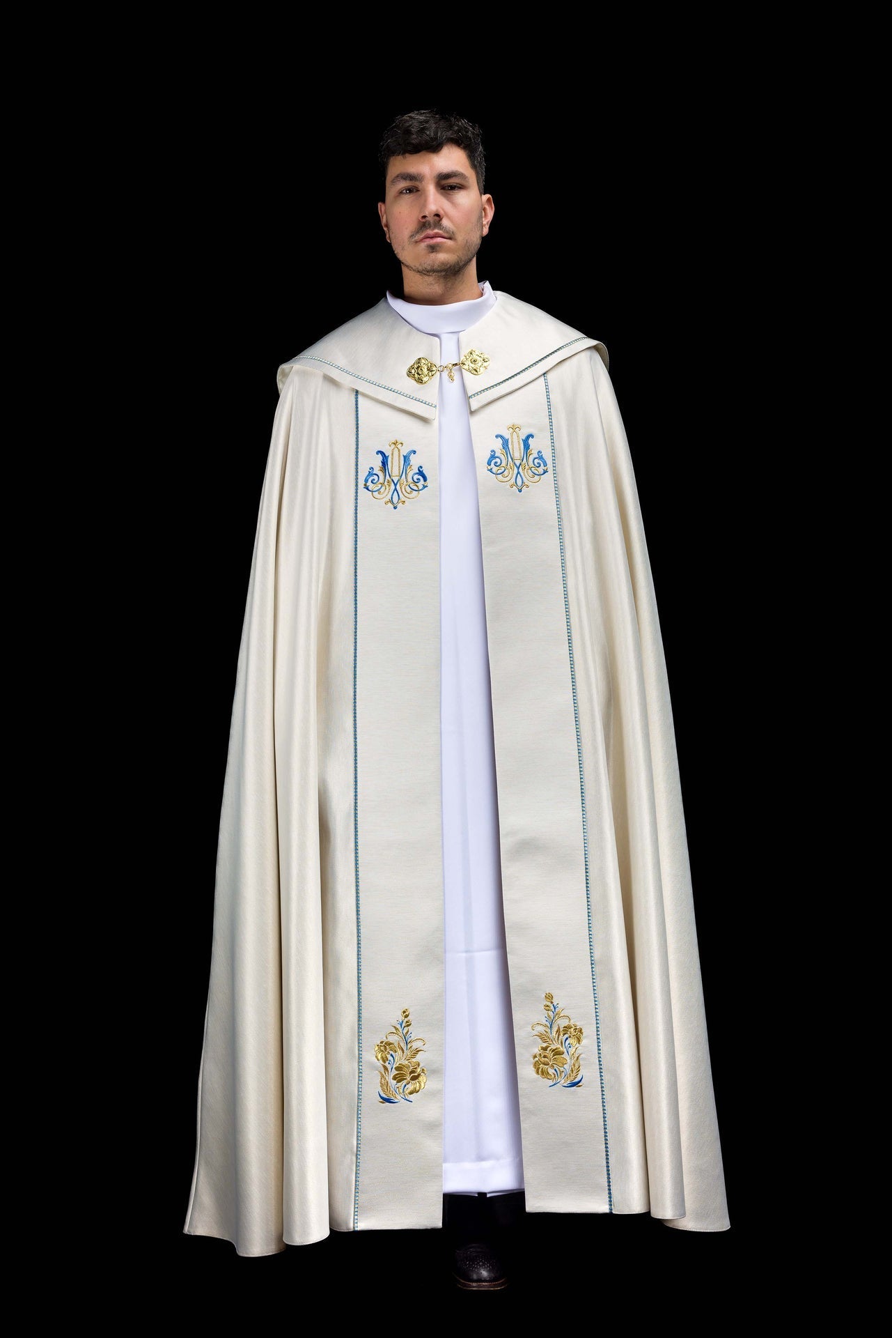 Ecru Marian embroidered cope KDT/3043/05/54 ECRU 150CM - CHASUBLES.COM