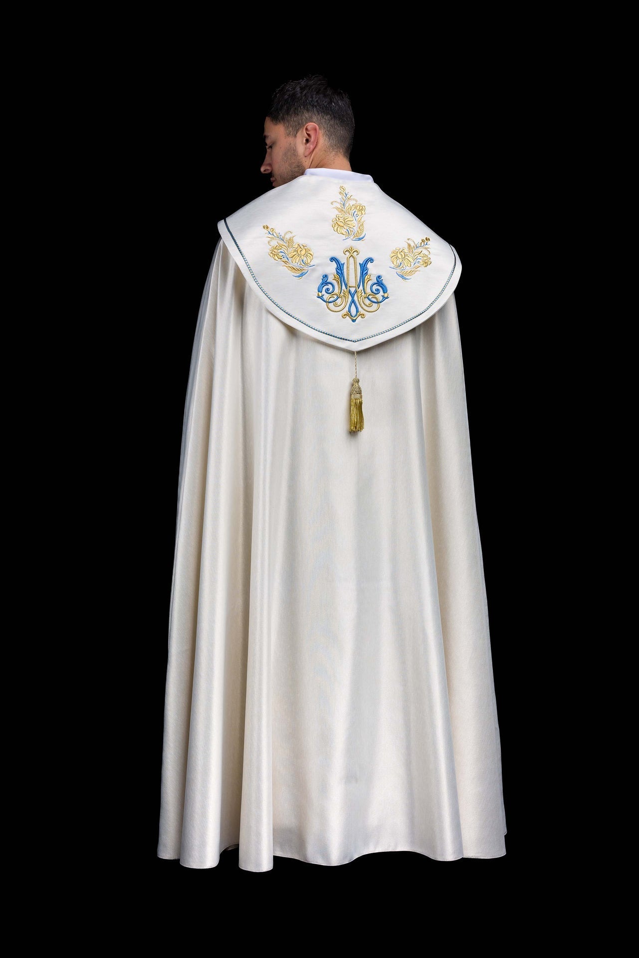 Ecru Marian embroidered cope KDT/3043/05/54 ECRU 150CM - CHASUBLES.COM
