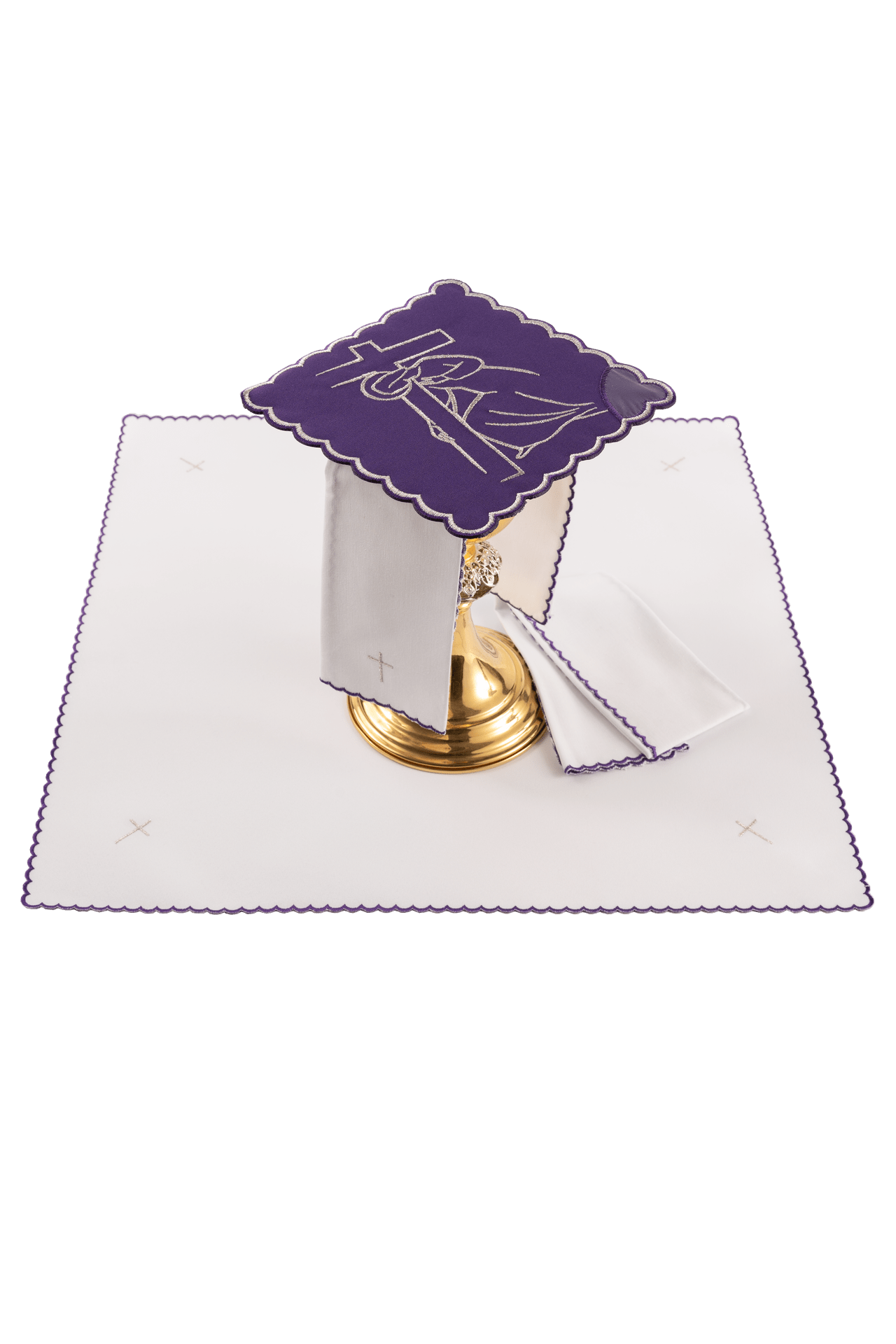 Embroidered chalice linens set Stations of the Cross KDT/5055/03/C2 - CHASUBLES.COM