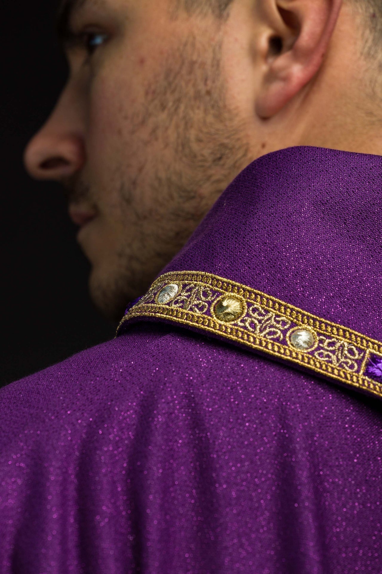 Embroidered Chasuble for Advent Made of Shiny Fabric S-7076-03-103 - CHASUBLES.COM