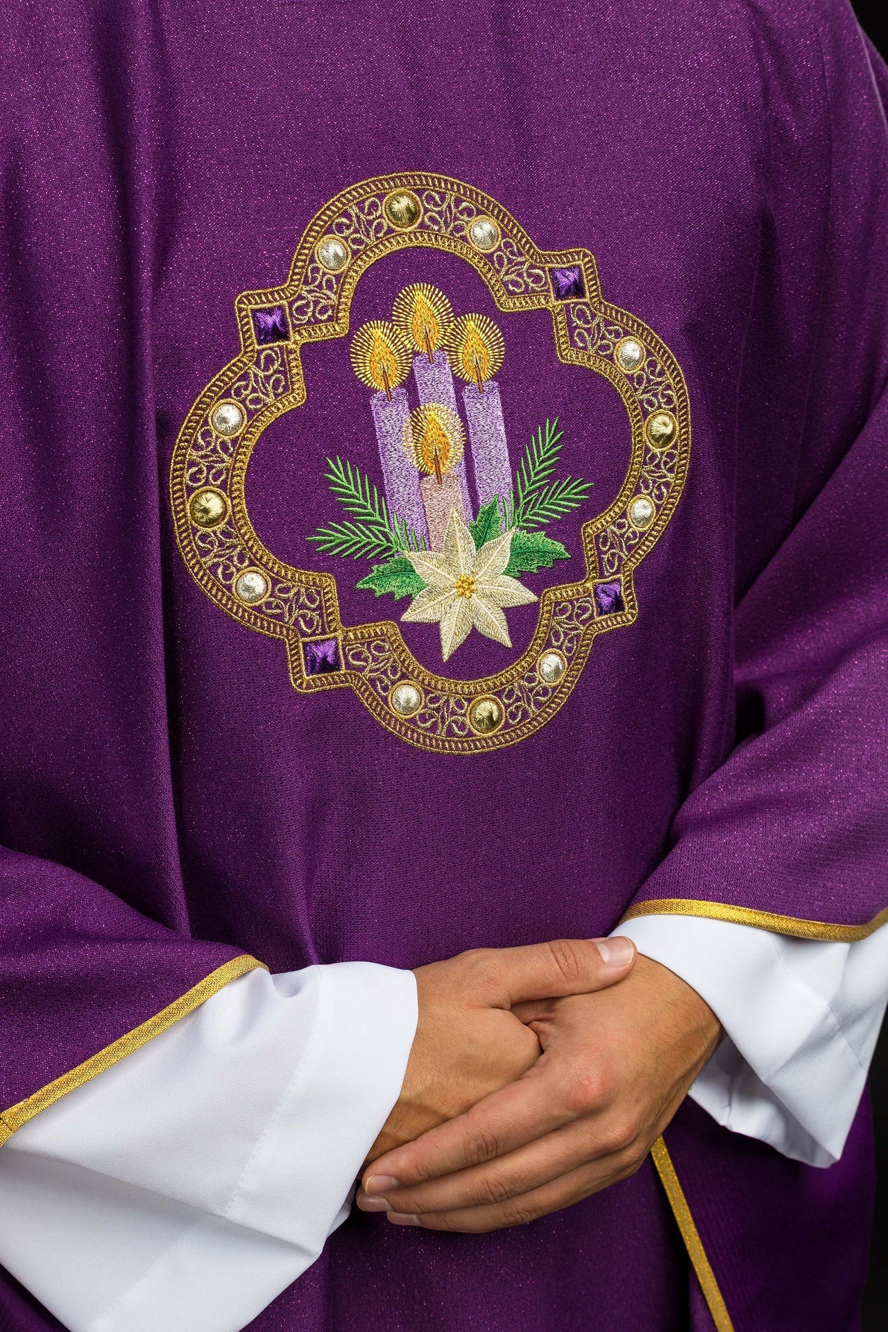 Embroidered Chasuble for Advent Made of Shiny Fabric S-7076-03-103 - CHASUBLES.COM