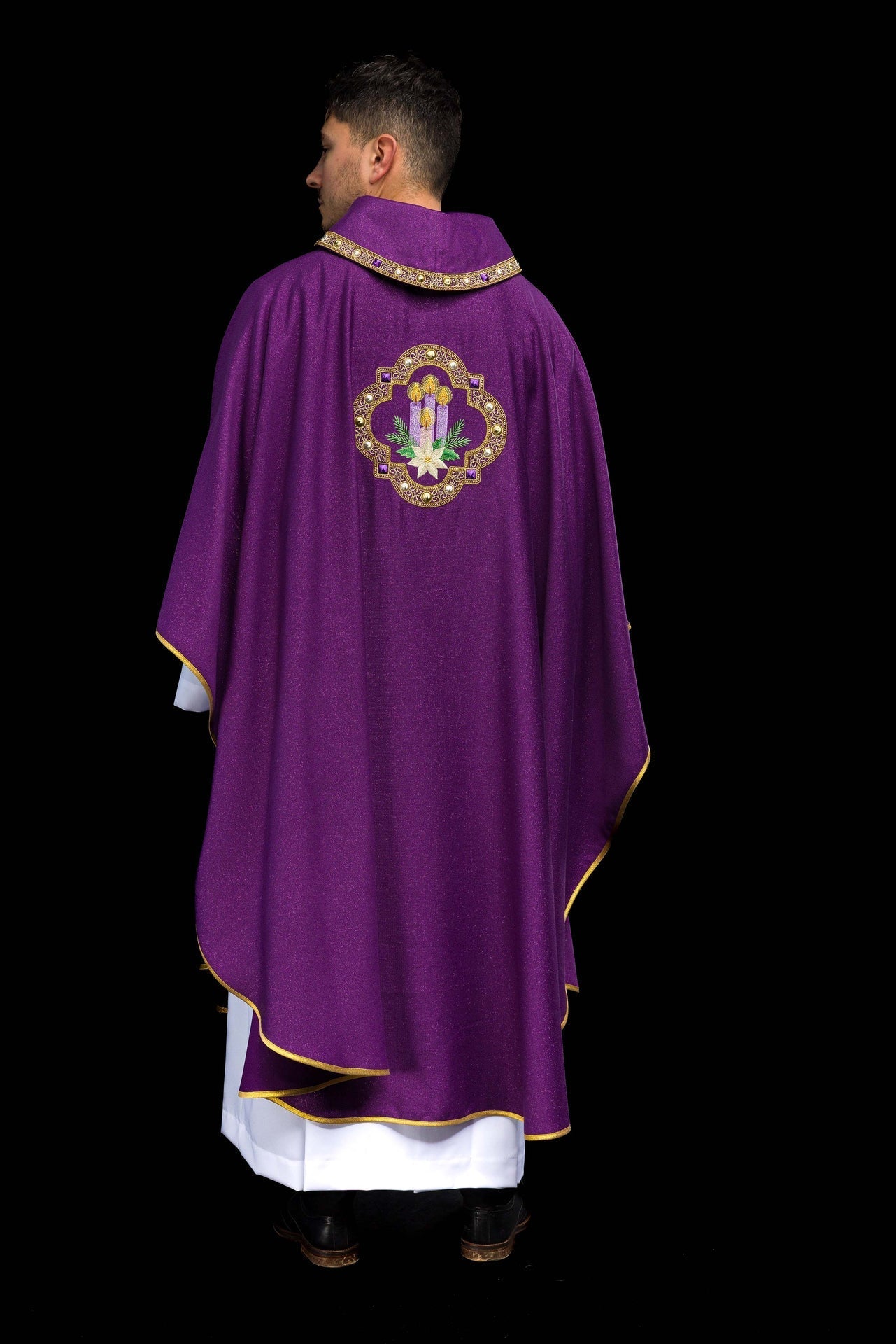 Embroidered Chasuble for Advent Made of Shiny Fabric S-7076-03-103 - CHASUBLES.COM