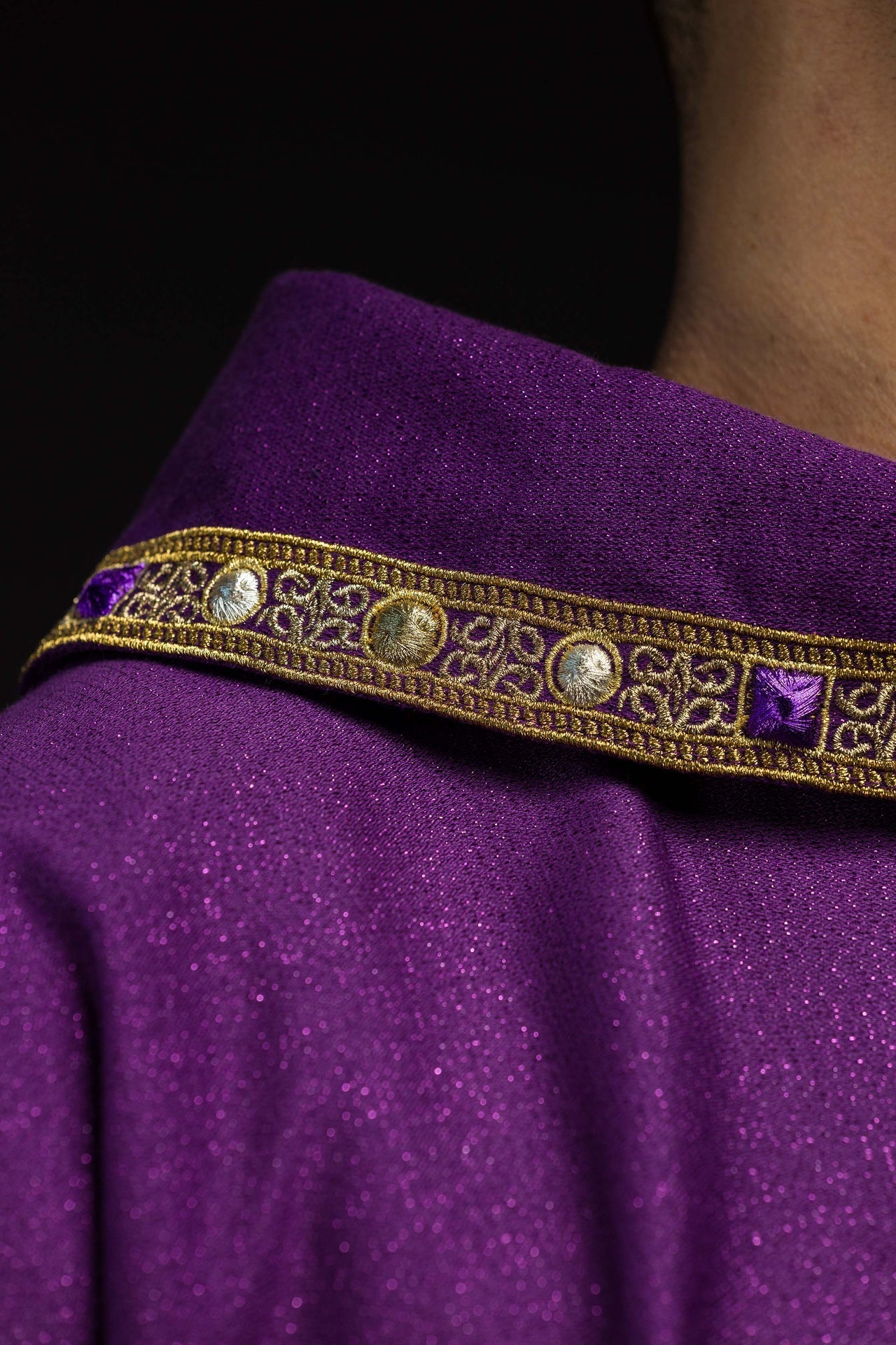 Embroidered Chasuble for Advent Made of Shiny Fabric S-7076-03-103 - CHASUBLES.COM
