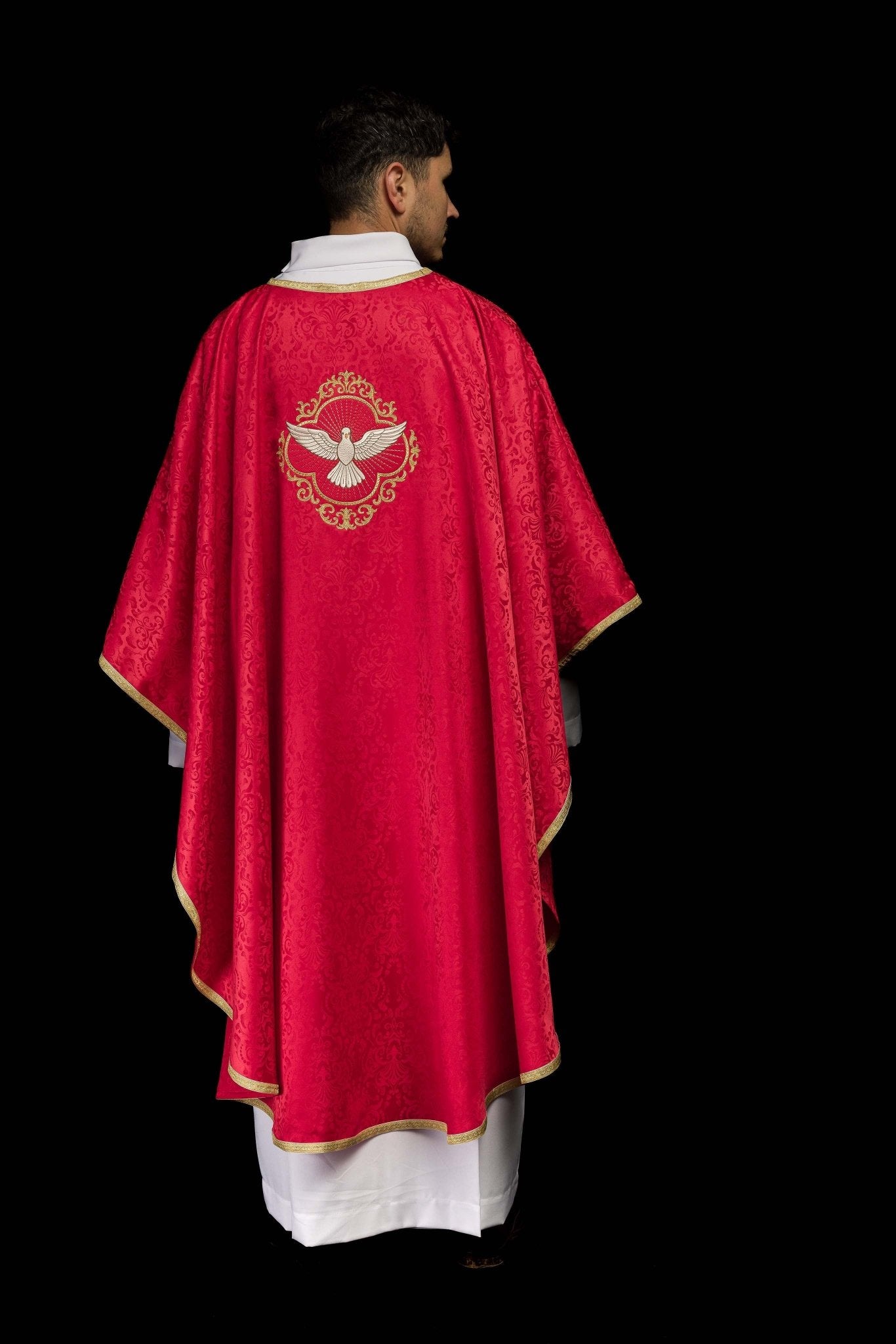 Embroidered Chasuble with the Holy Spirit on Jacquard Fabric KOA/003/02/98 - CHASUBLES.COM