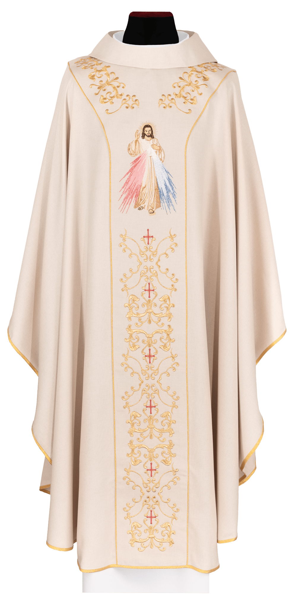 Embroidered ecru chasuble with the image of the Divine Mercy of Jesus KDT/7017/05/70 - CHASUBLES.COM
