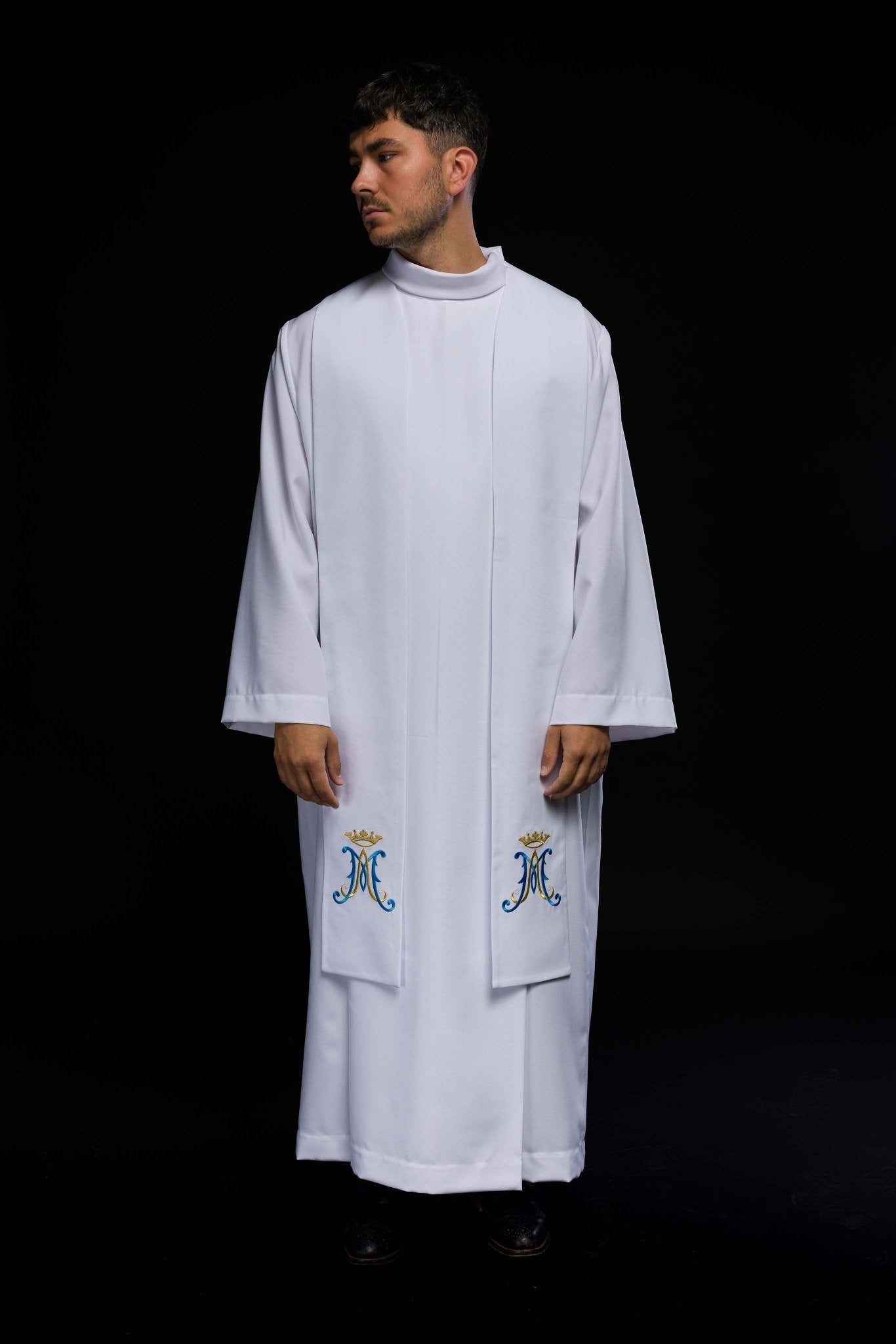 Embroidered Marian priestly stole in white KST/061/04/01 BIAŁY - HAFTINAUSA.COM