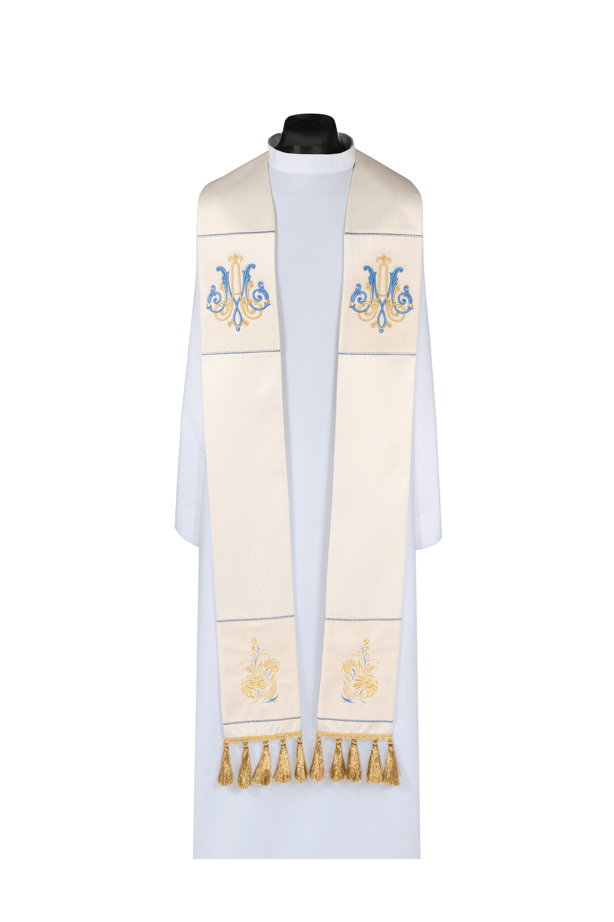 Embroidered Marian Stole Ecru KDT/2043/05/54 - CHASUBLES.COM