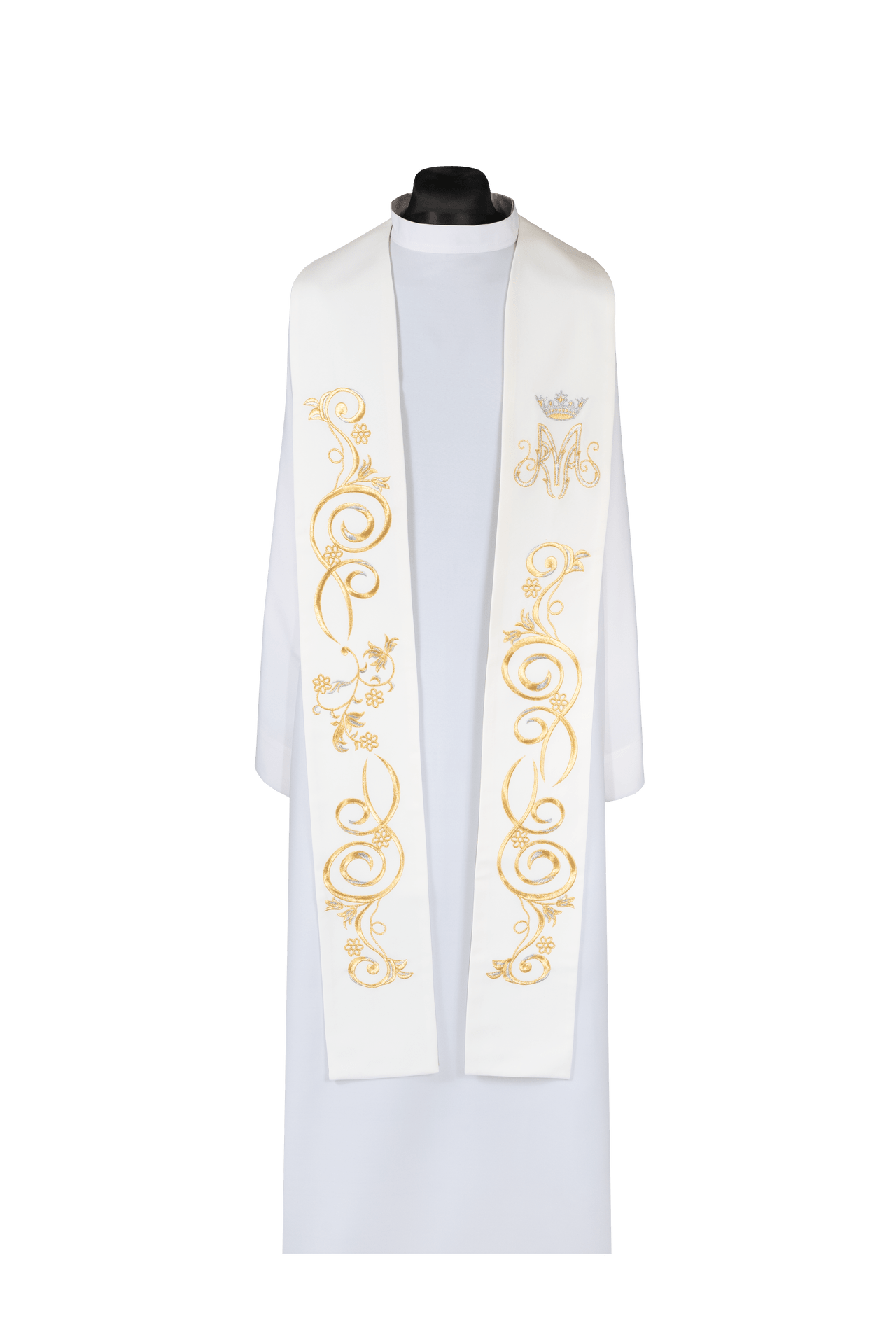 Embroidered Marian Stole Ecru KDT/2051/05 ECRU - CHASUBLES.COM