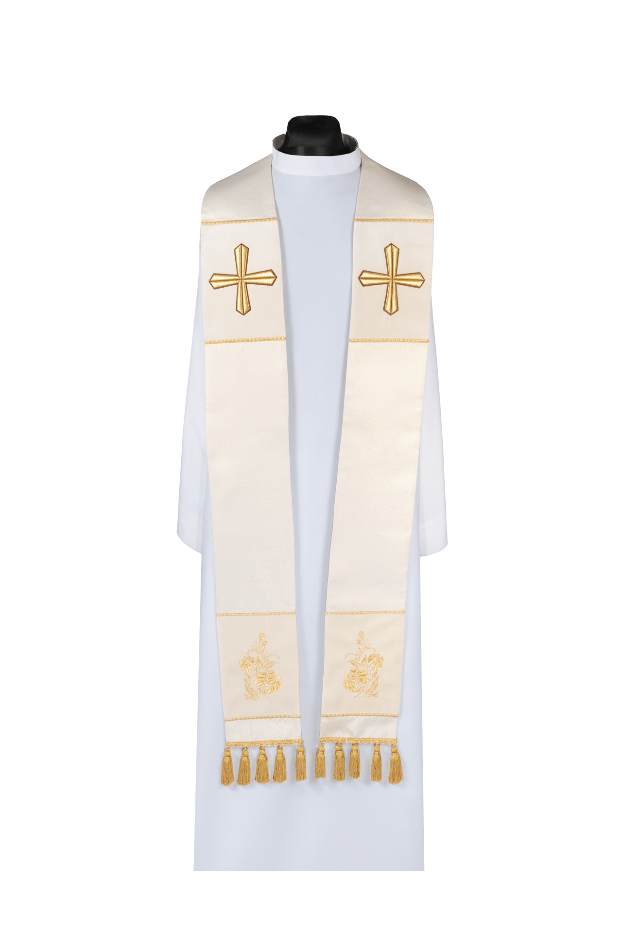 Embroidered Priestly Stole with Cross Ecru KDT/2042/05 - CHASUBLES.COM