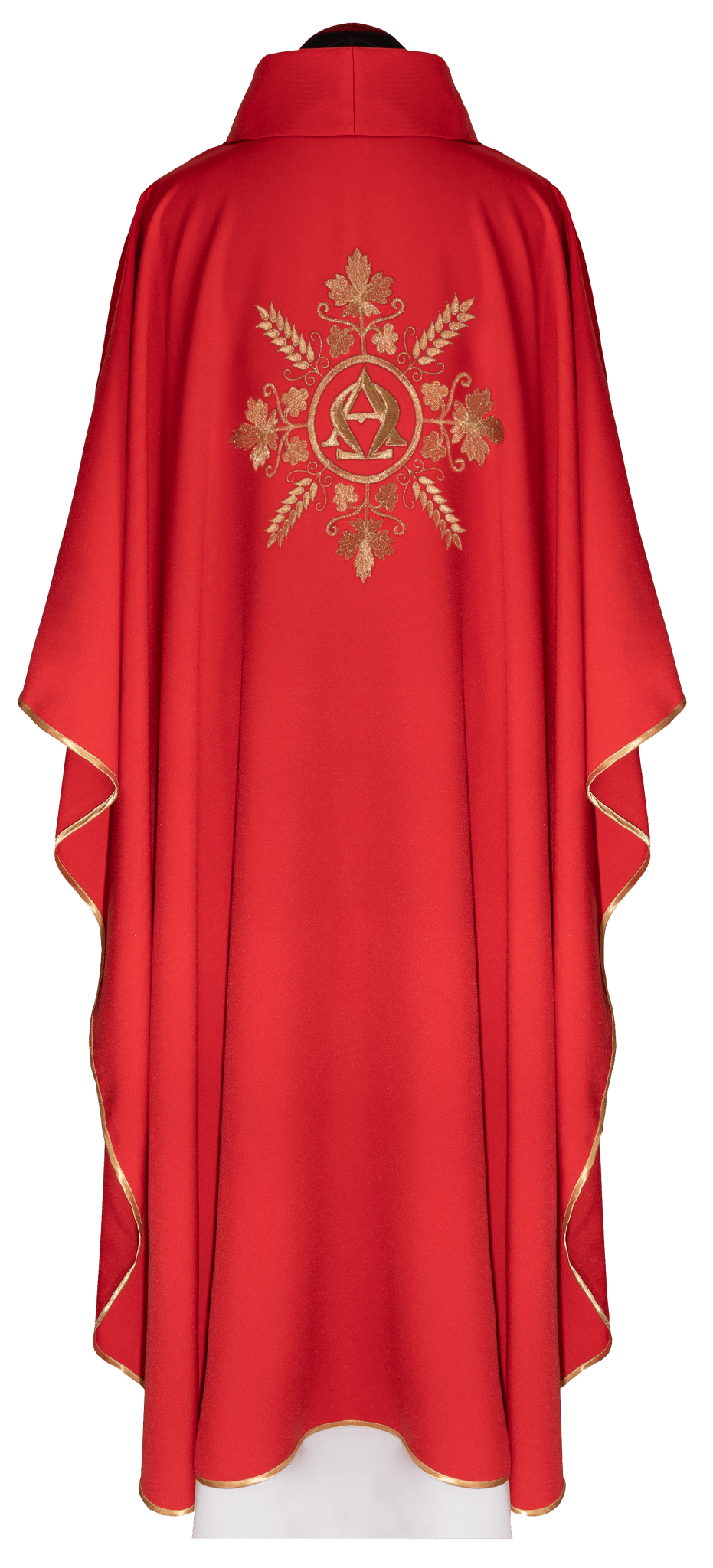 Embroidered red chasuble with Alpha and Omega symbols and wheat motifs KDT/7031/02/12 CZERWONY - CHASUBLES.COM