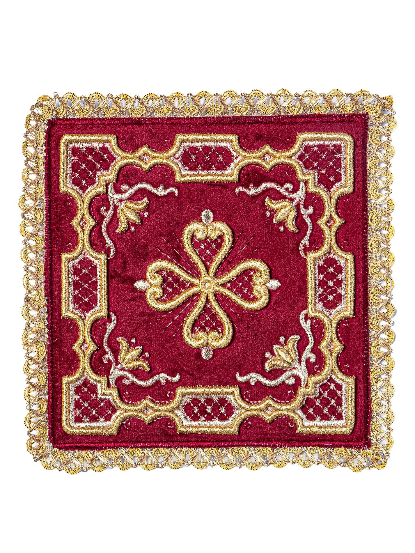 Embroidered red velvet chalice linens set KKL/5004/C1 - CHASUBLES.COM