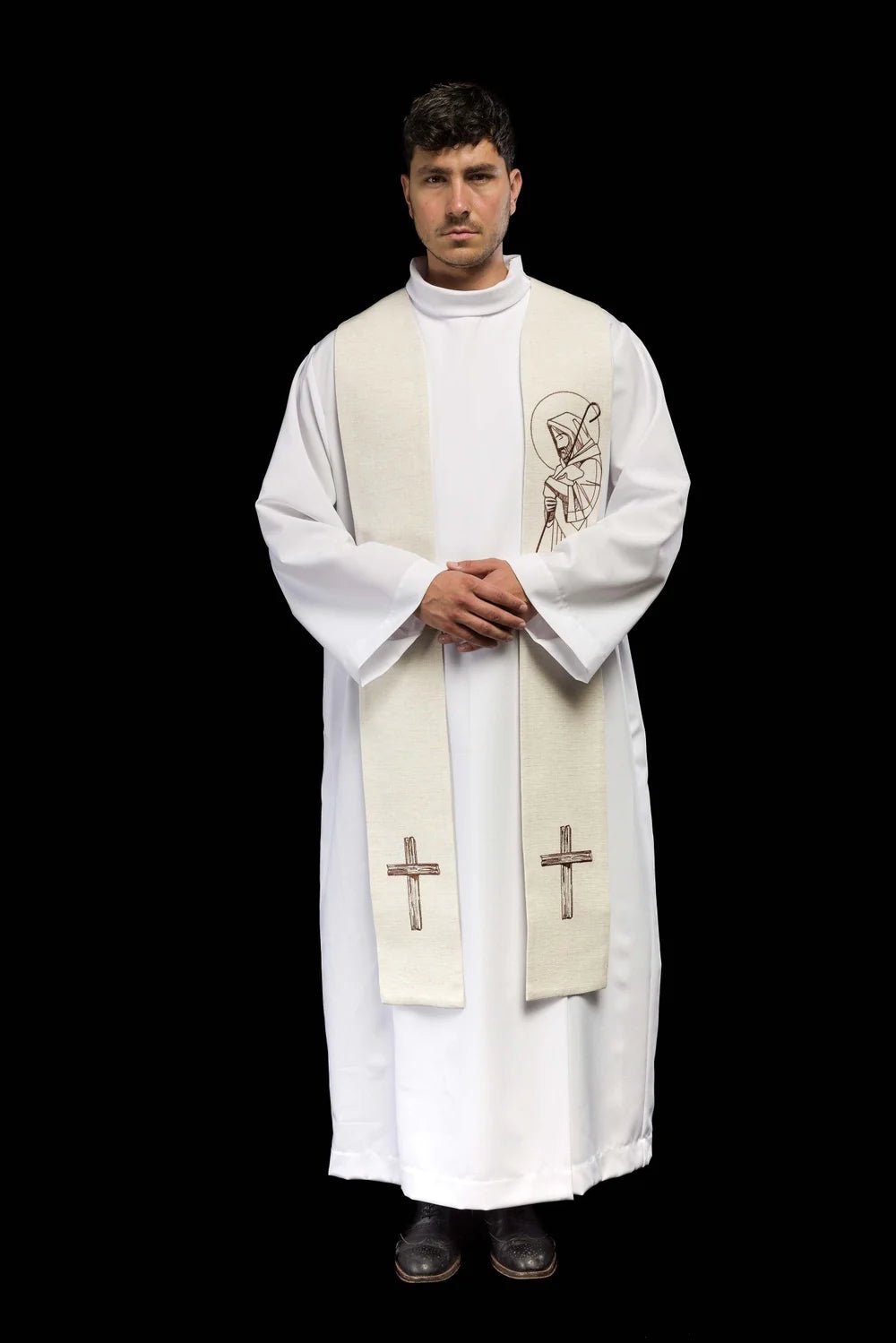 Embroidered stole “Jesus the Good Shepherd” ecru S-2059-05-49 - CHASUBLES.COM