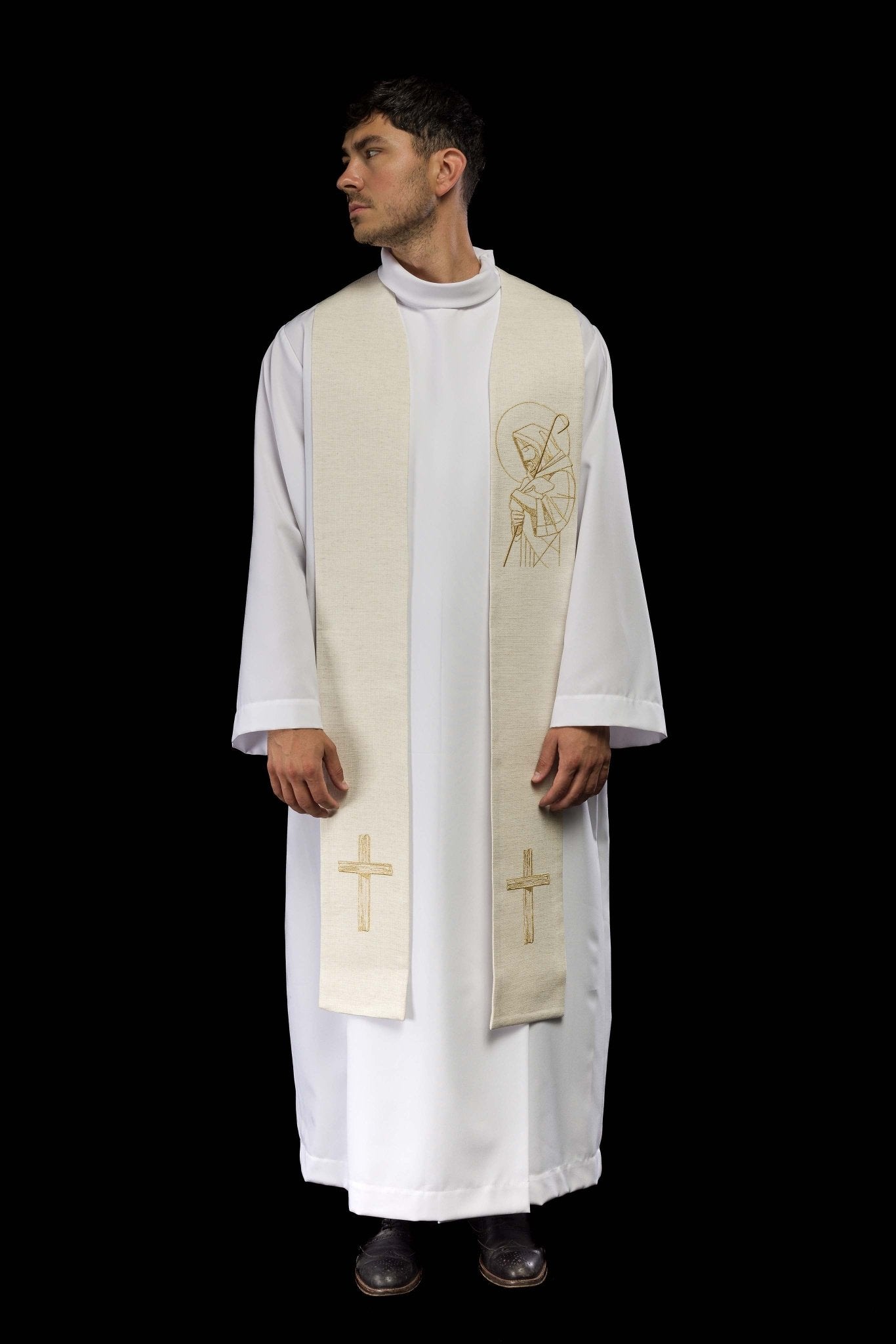 Embroidered stole “Jesus the Good Shepherd” ecru S-2059-05-49 - CHASUBLES.COM