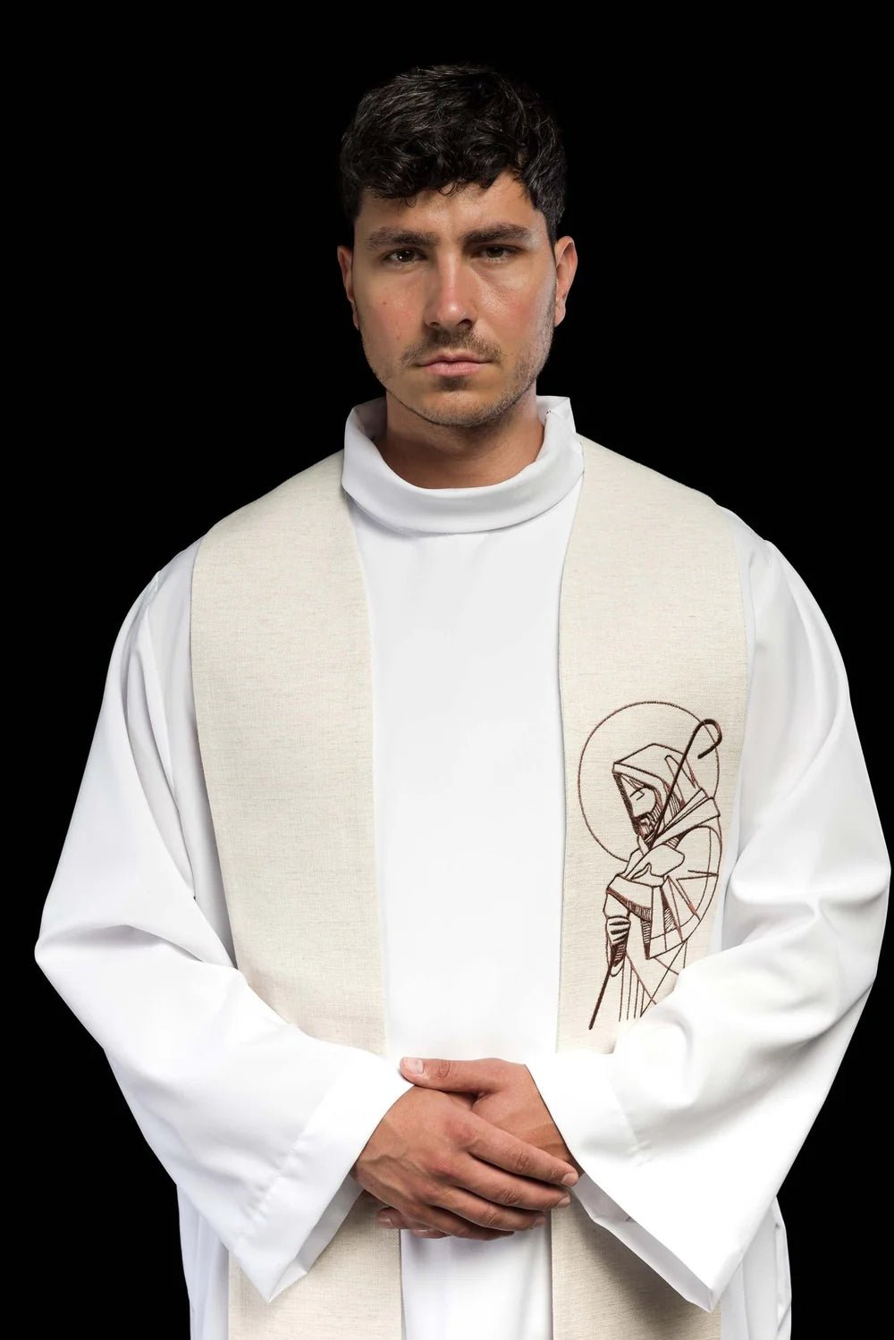 Embroidered stole “Jesus the Good Shepherd” ecru S-2059-05-49 - CHASUBLES.COM