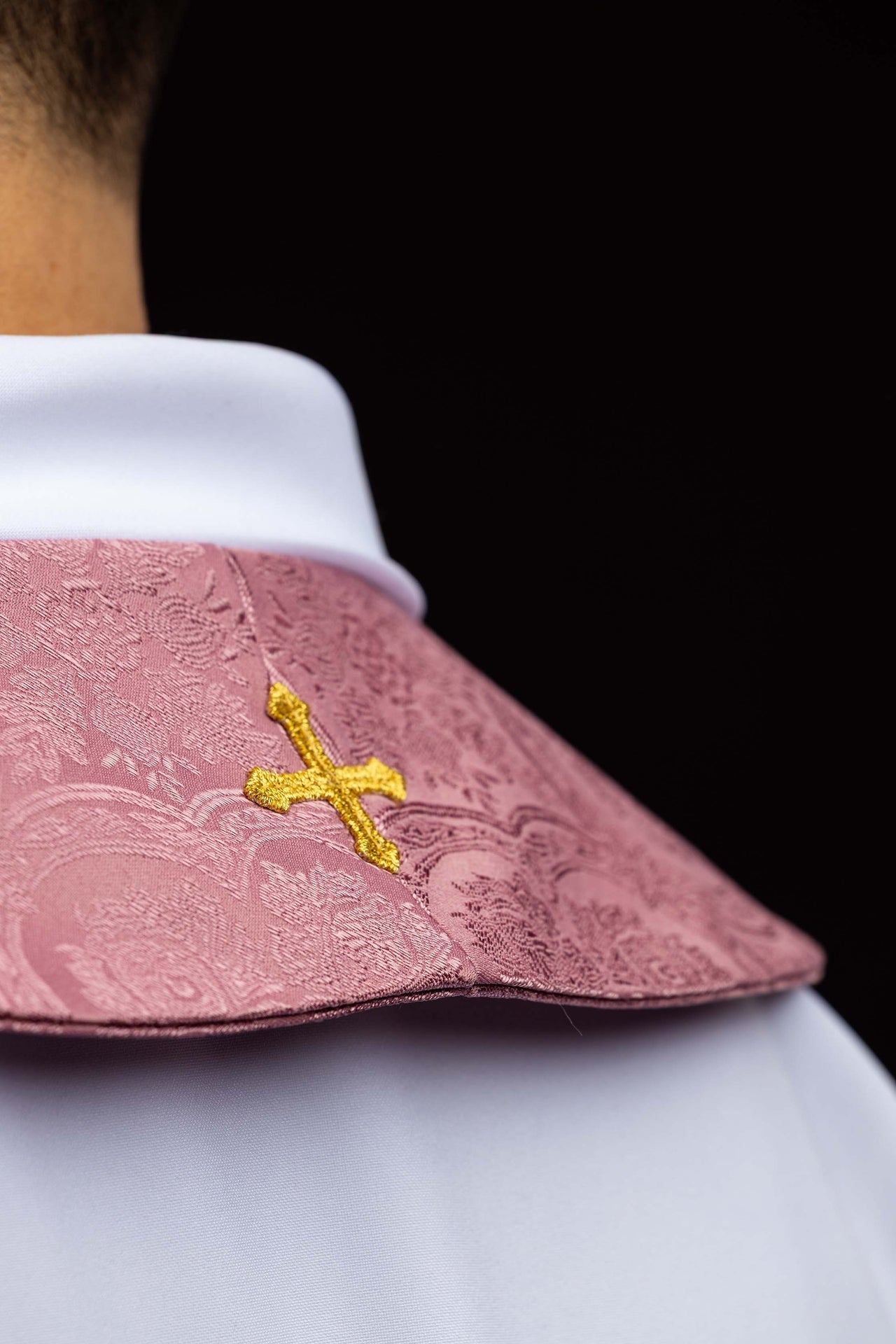 Embroidered stole with a Cross motif pink jacquard fabric KST/639/08/11 - CHASUBLES.COM