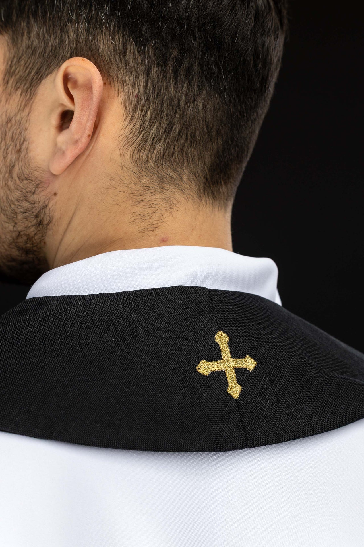Embroidered stole with a cross symbol black velvet LE/2029/07 - CHASUBLES.COM