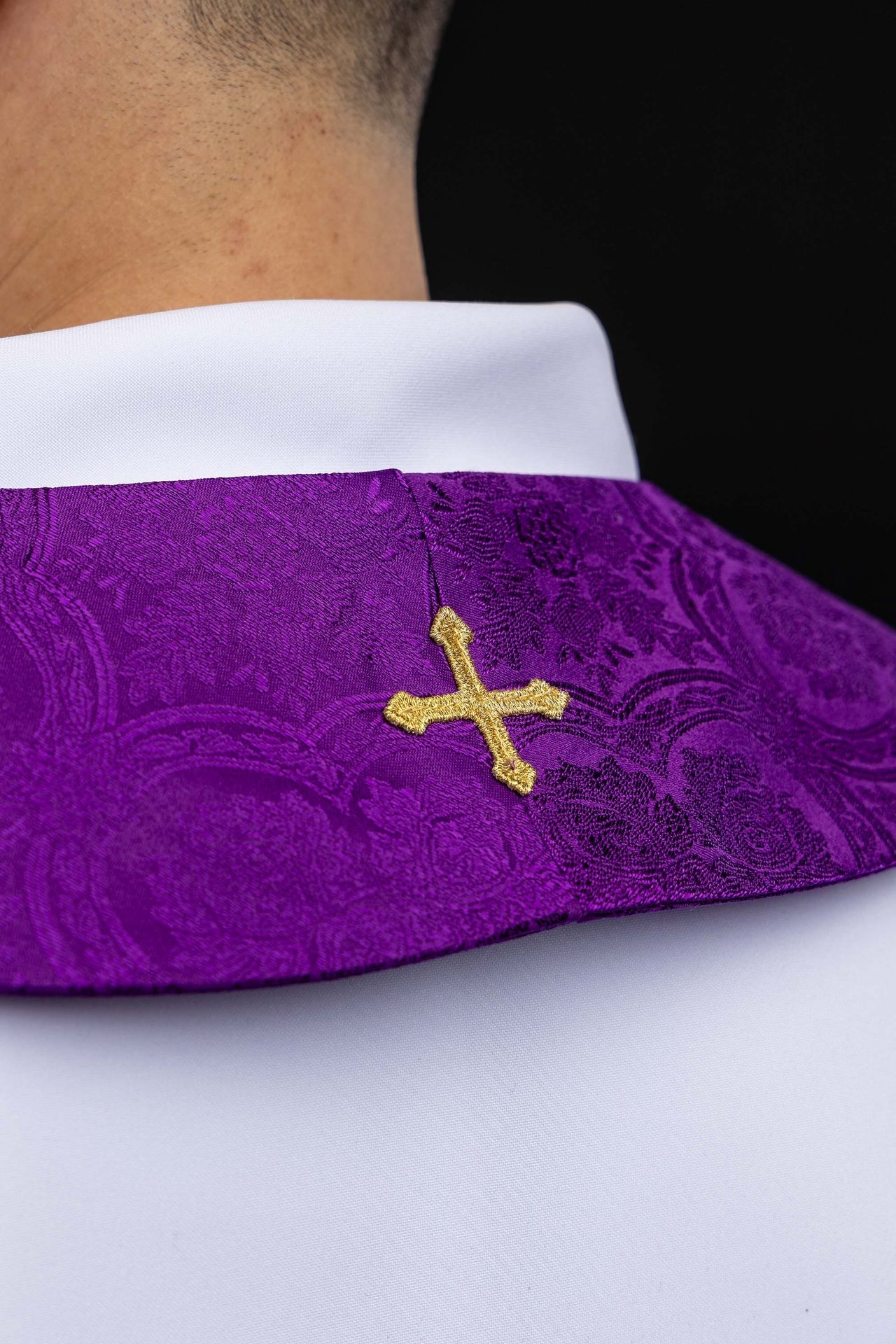 Embroidered Stole with Cross Motif Purple Jacquard Fabric KST/638/03/11 - CHASUBLES.COM