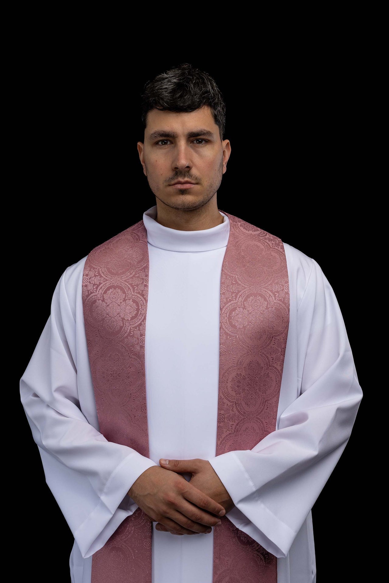 Embroidered Stole with Cross Motif Rose Jacquard Fabric KST/638/08/11 - CHASUBLES.COM