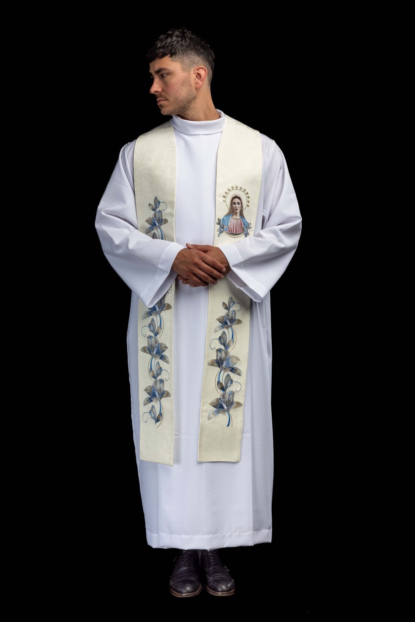 Embroidered stole with the image of Our Lady of Medjugorje KSW2/003/05/81 - CHASUBLES.COM