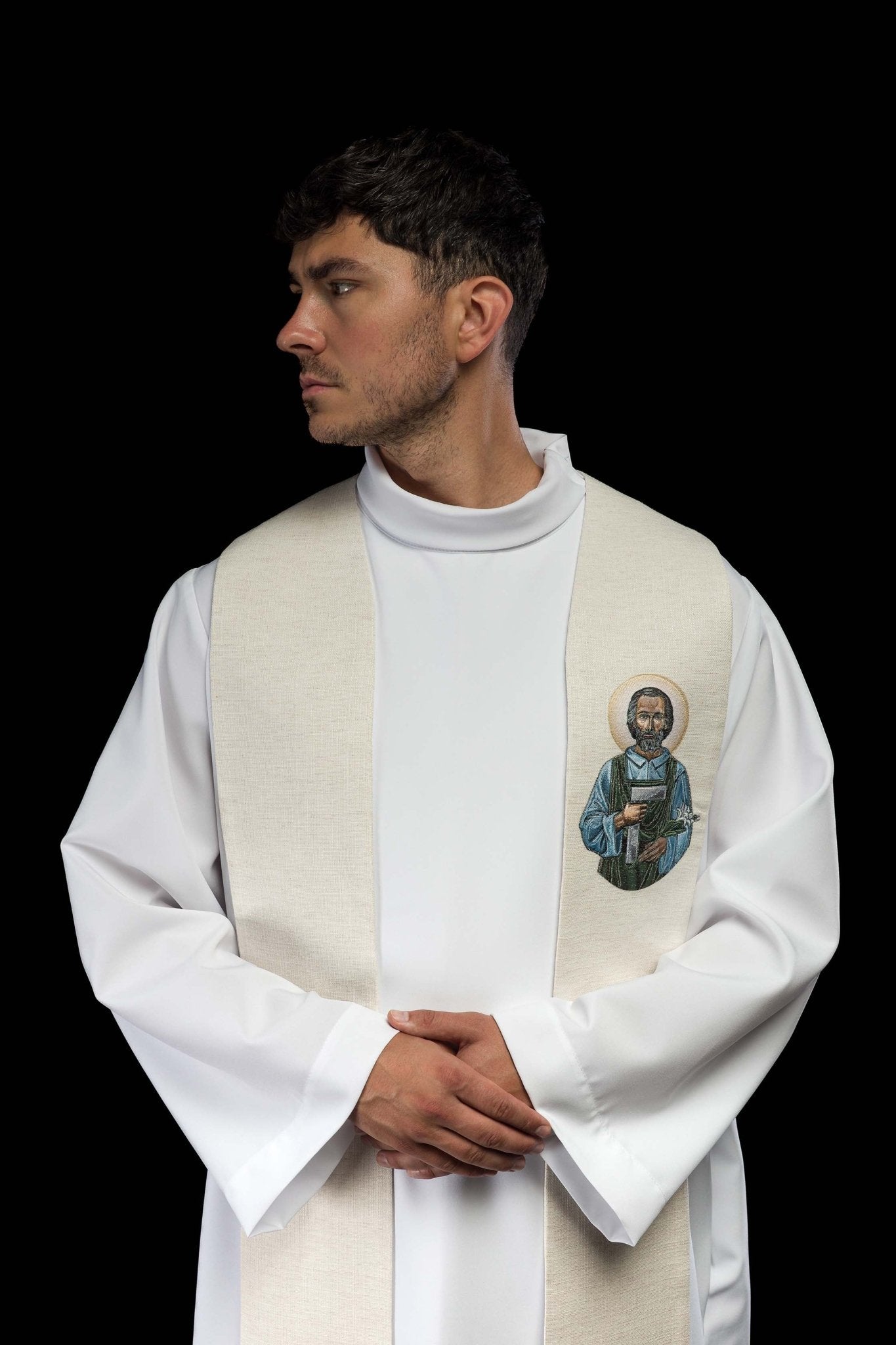 Embroidered stole with the image of Saint Joseph the Worker KSW2/011/05/49 - CHASUBLES.COM