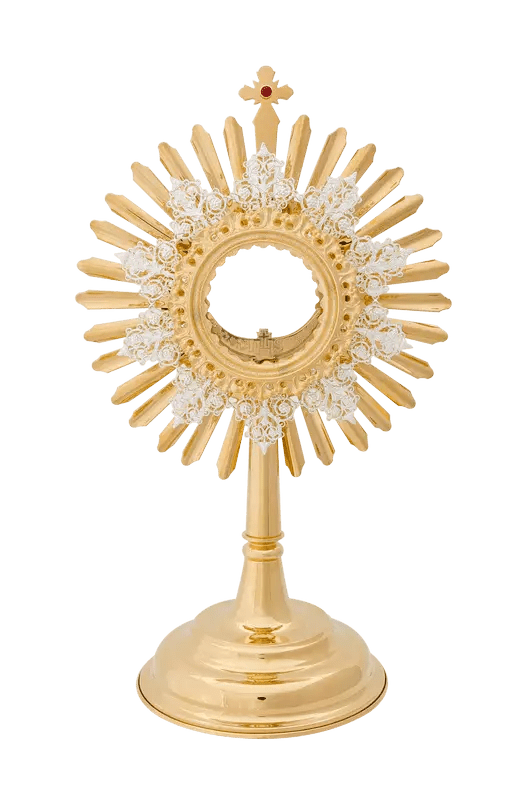 Gilded Brass Monstrance adorned with Ruby KNR/0105 35CM - CHASUBLES.COM