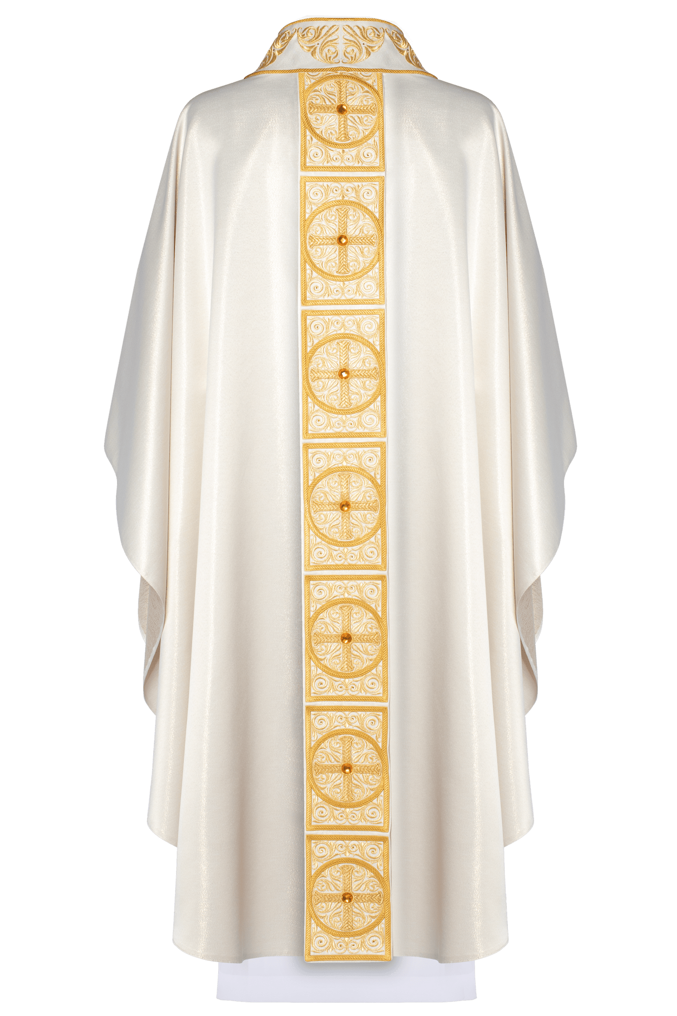 Gold Chasuble richly embroidered and decorated with ecru stones LE/7012/05 - HAFTINAUSA.COM